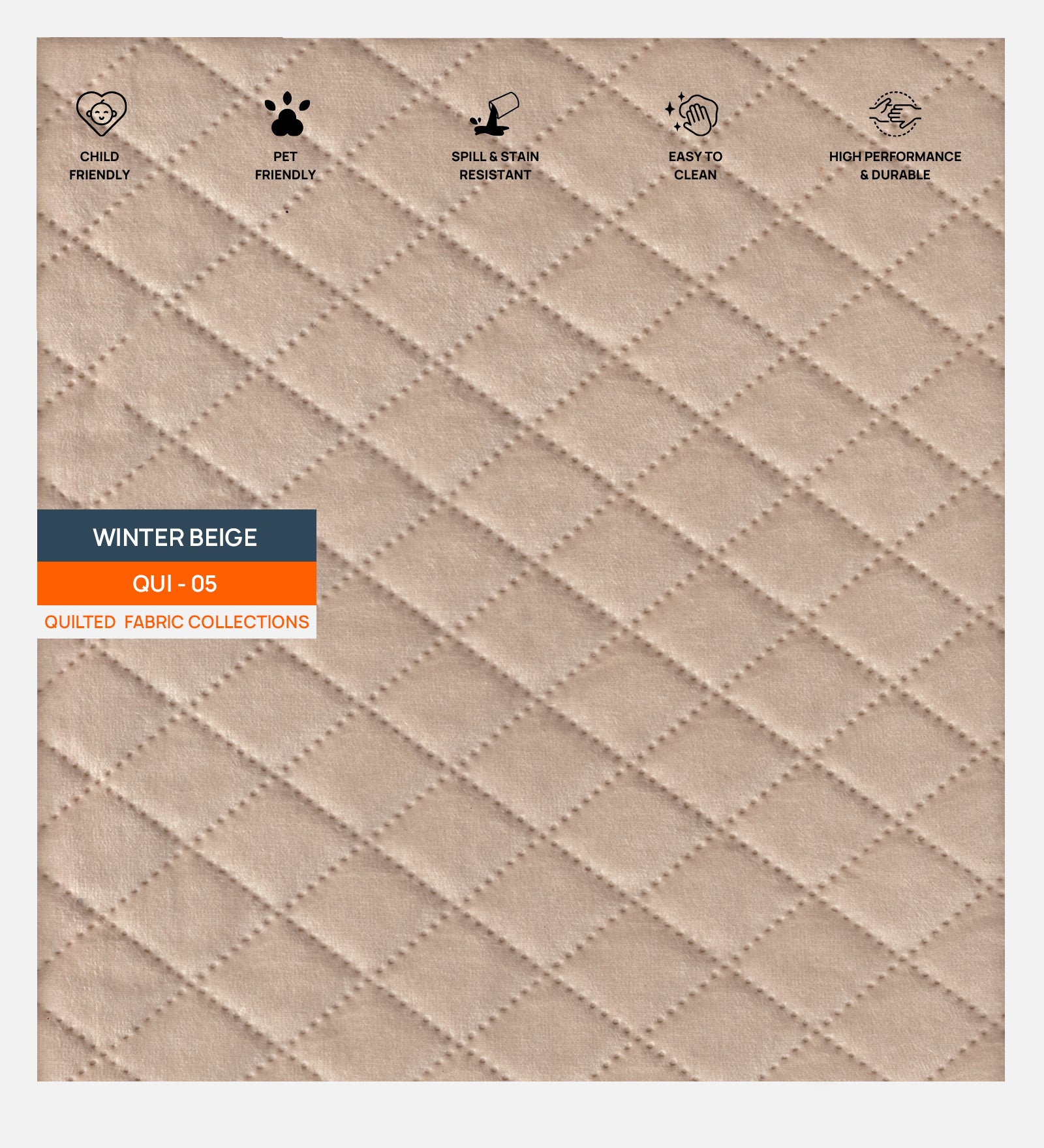 Velvet Quilted Fabric Swatch Winter Beige 05 Code - Febonic Living