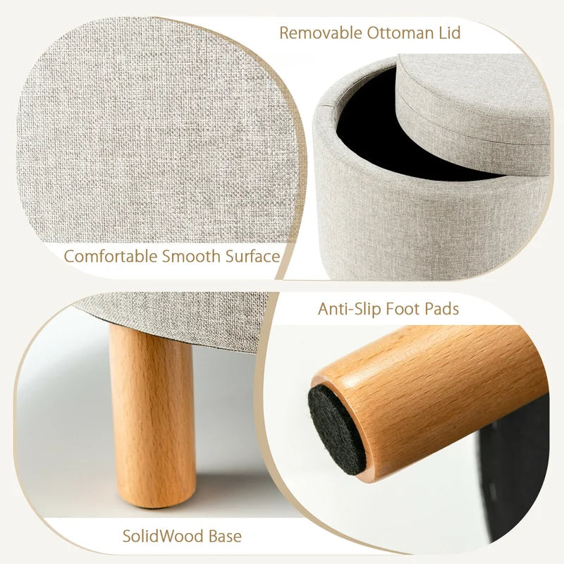 Wolly Fabric Ottoman In Ash Grey Colour With Storage - Febonic Living