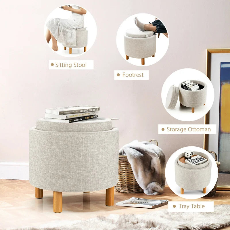 Wolly Fabric Ottoman In Ash Grey Colour With Storage - Febonic Living