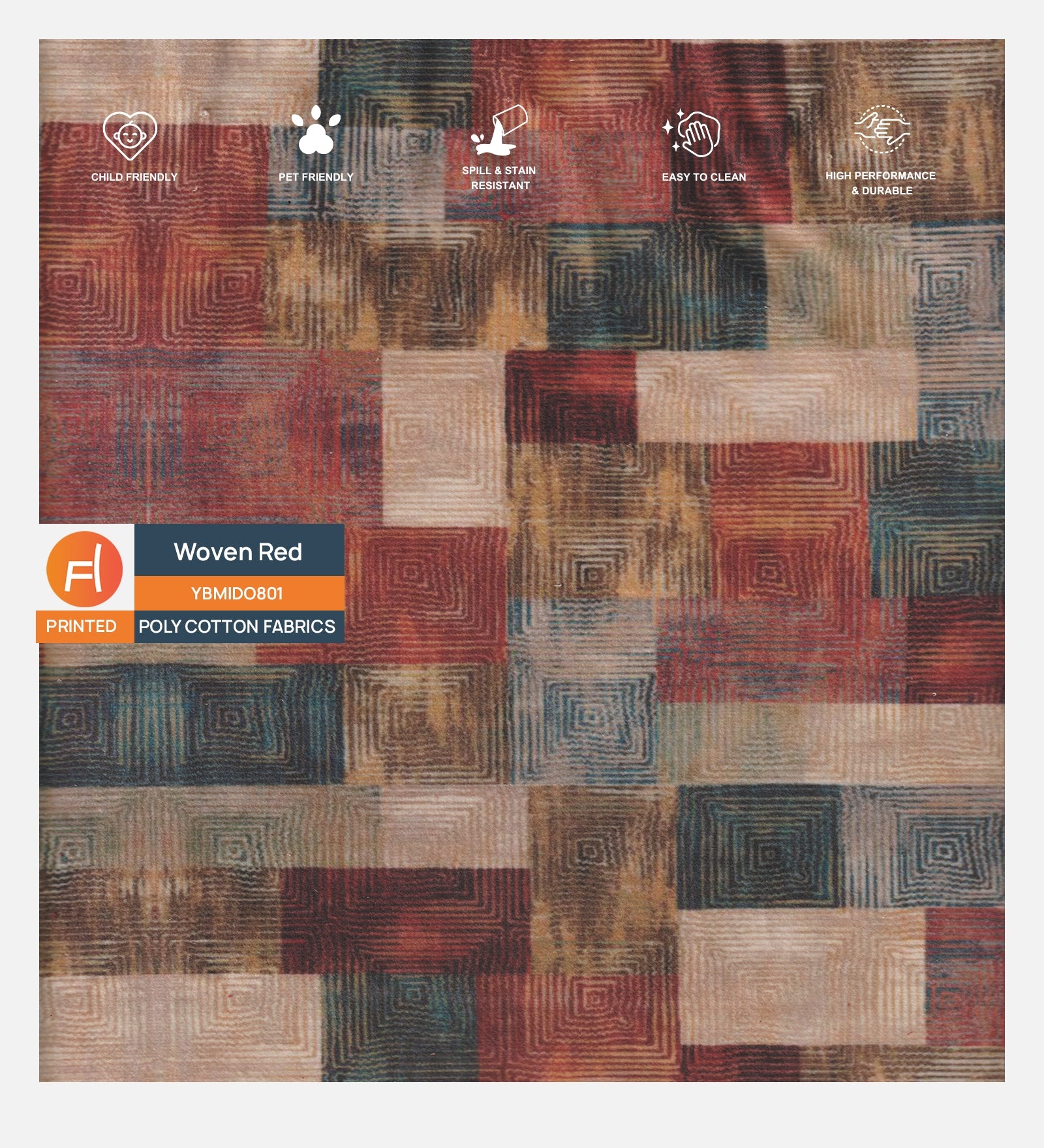 Velvet Digital Printed Fabric Woven Red 517 Code - Febonic Living