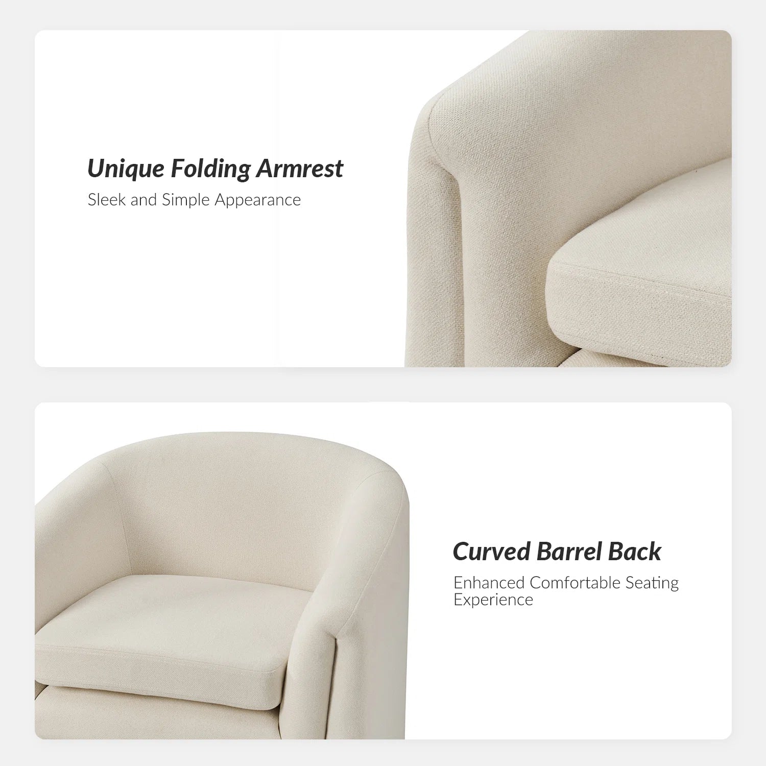 Alvaro Fabric Barrel Chair + Storage Ottoman in Ivory Cream Colour