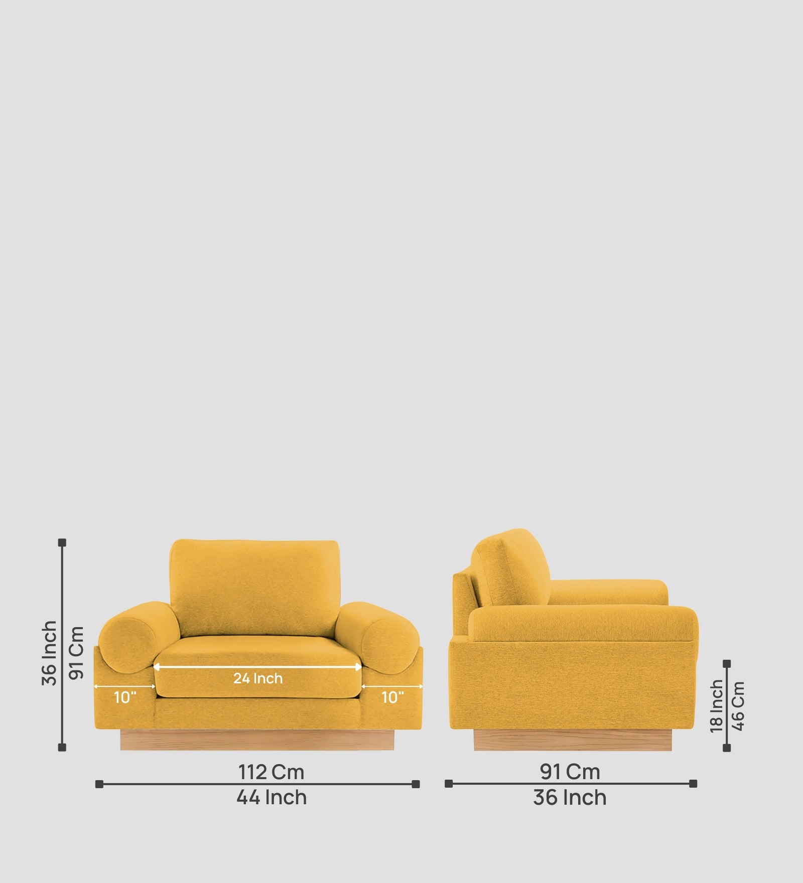 Yuma Fabric 1 Seater Sofa In Bold Yellow Colour