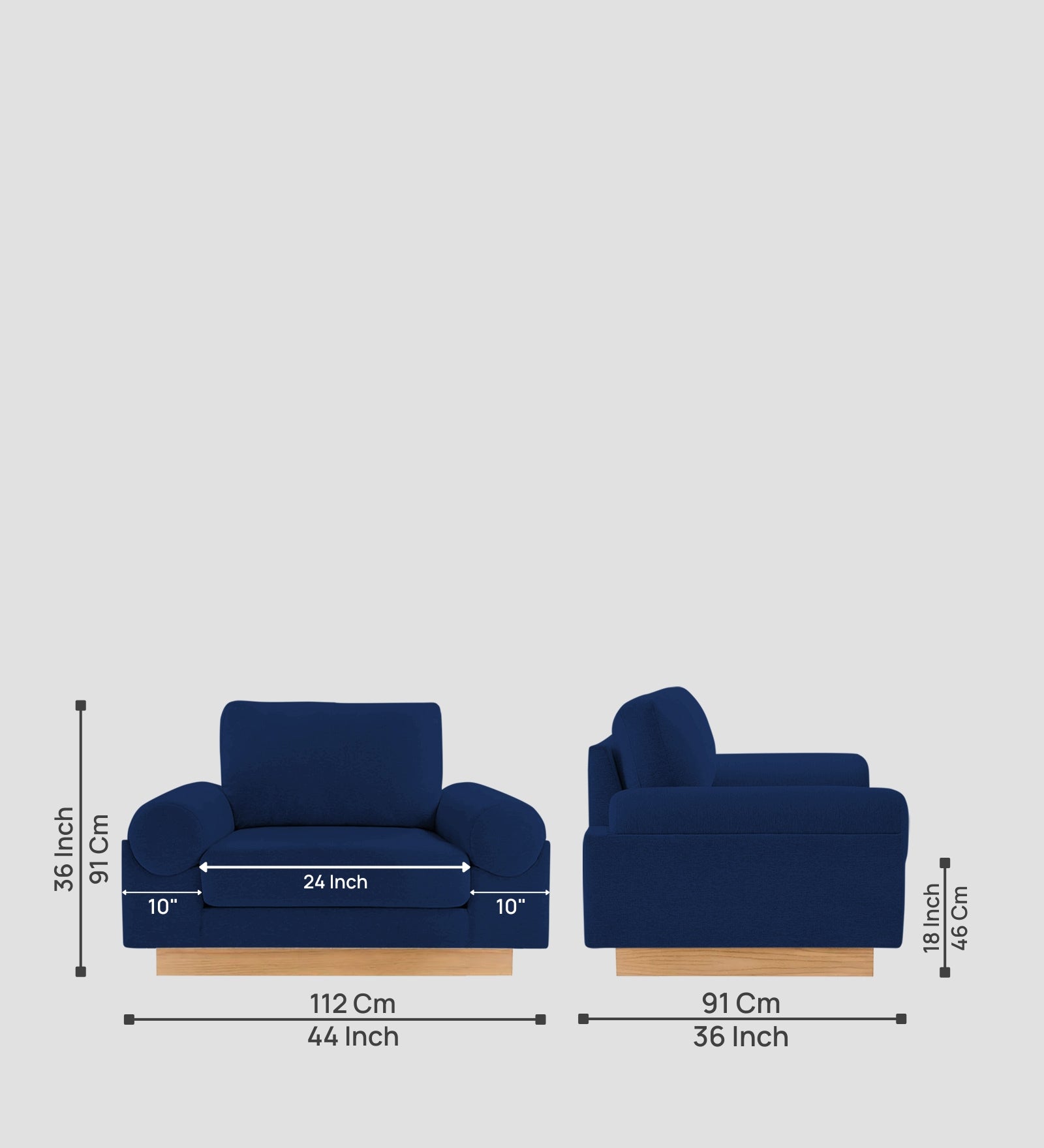 Yuma Fabric 1 Seater Sofa In Royal Blue Colour
