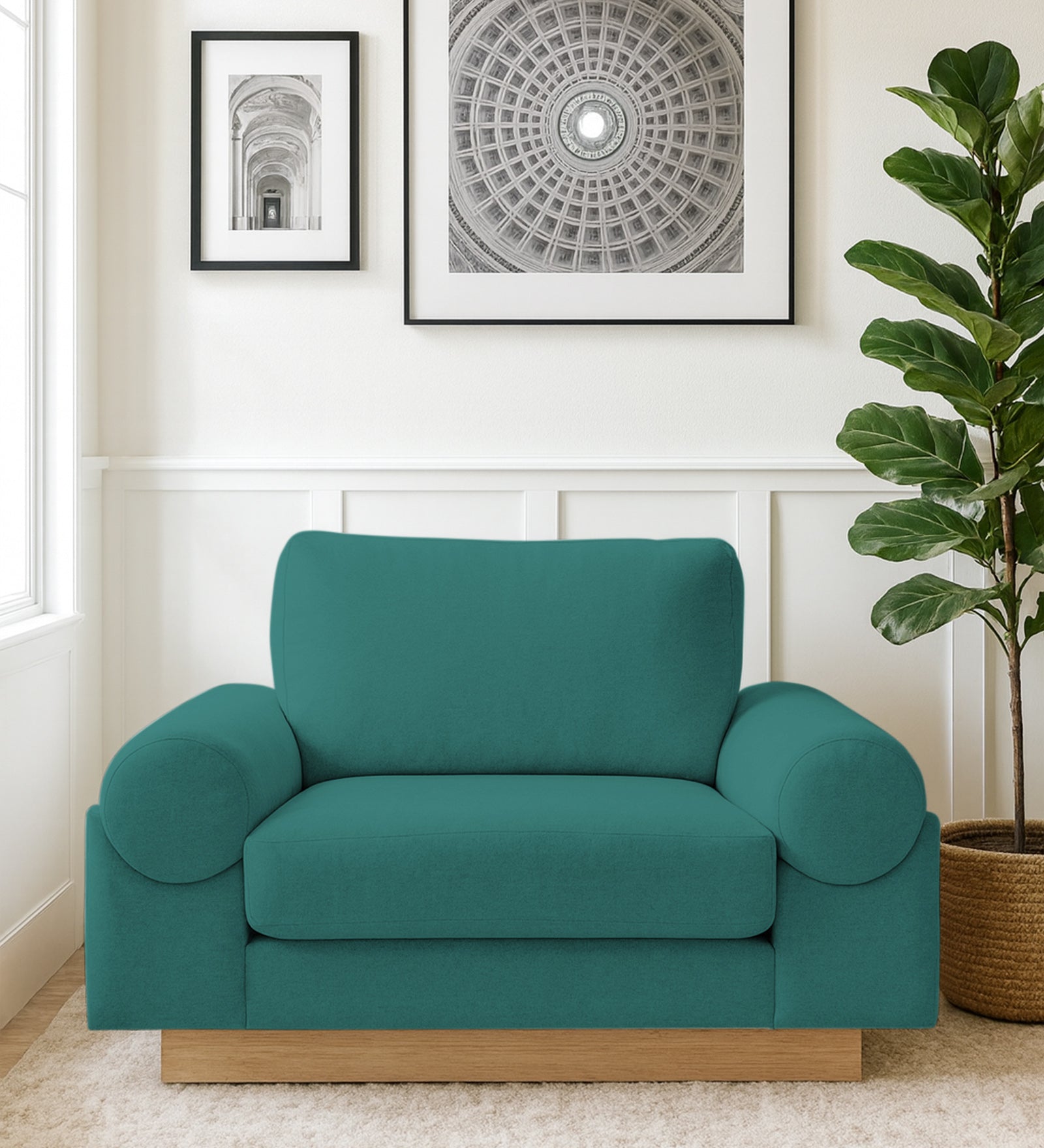 Yuma Fabric 1 Seater Sofa In Sea Green Colour