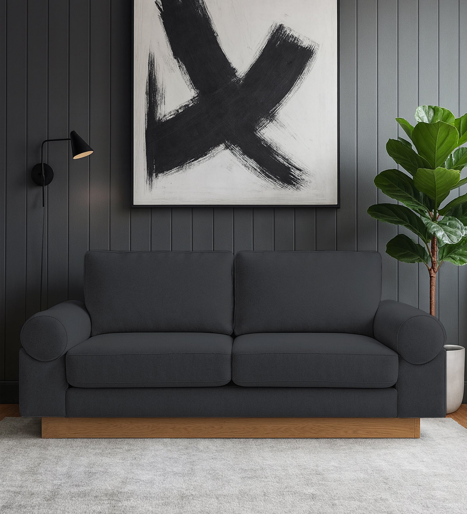 Yuma Fabric 2 Seater Sofa In Charcoal Grey Colour