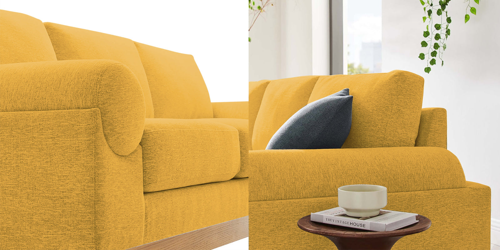 Yuma Fabric 3 Seater Sofa In Bold Yellow Colour