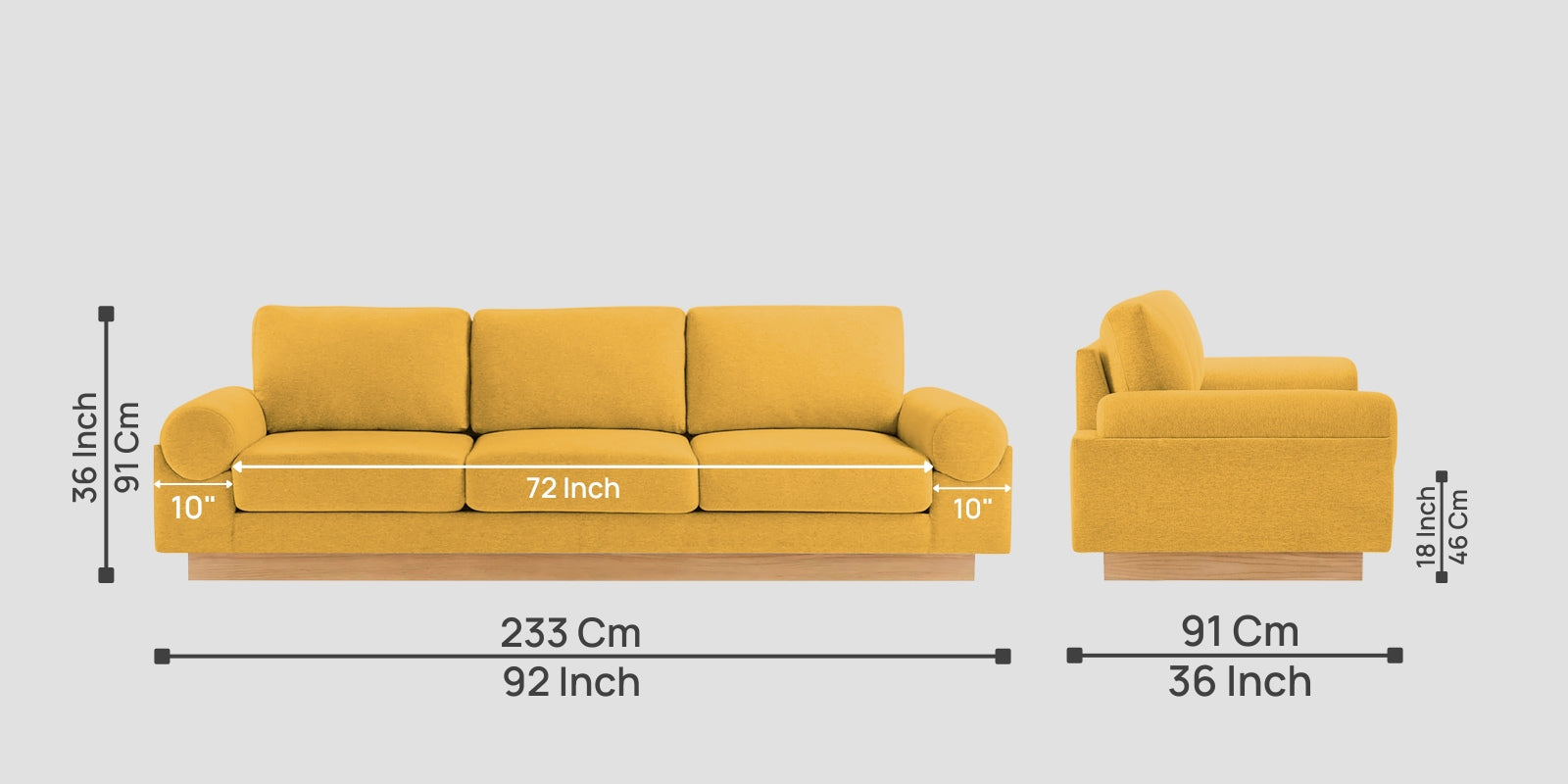 Yuma Fabric 3 Seater Sofa In Bold Yellow Colour