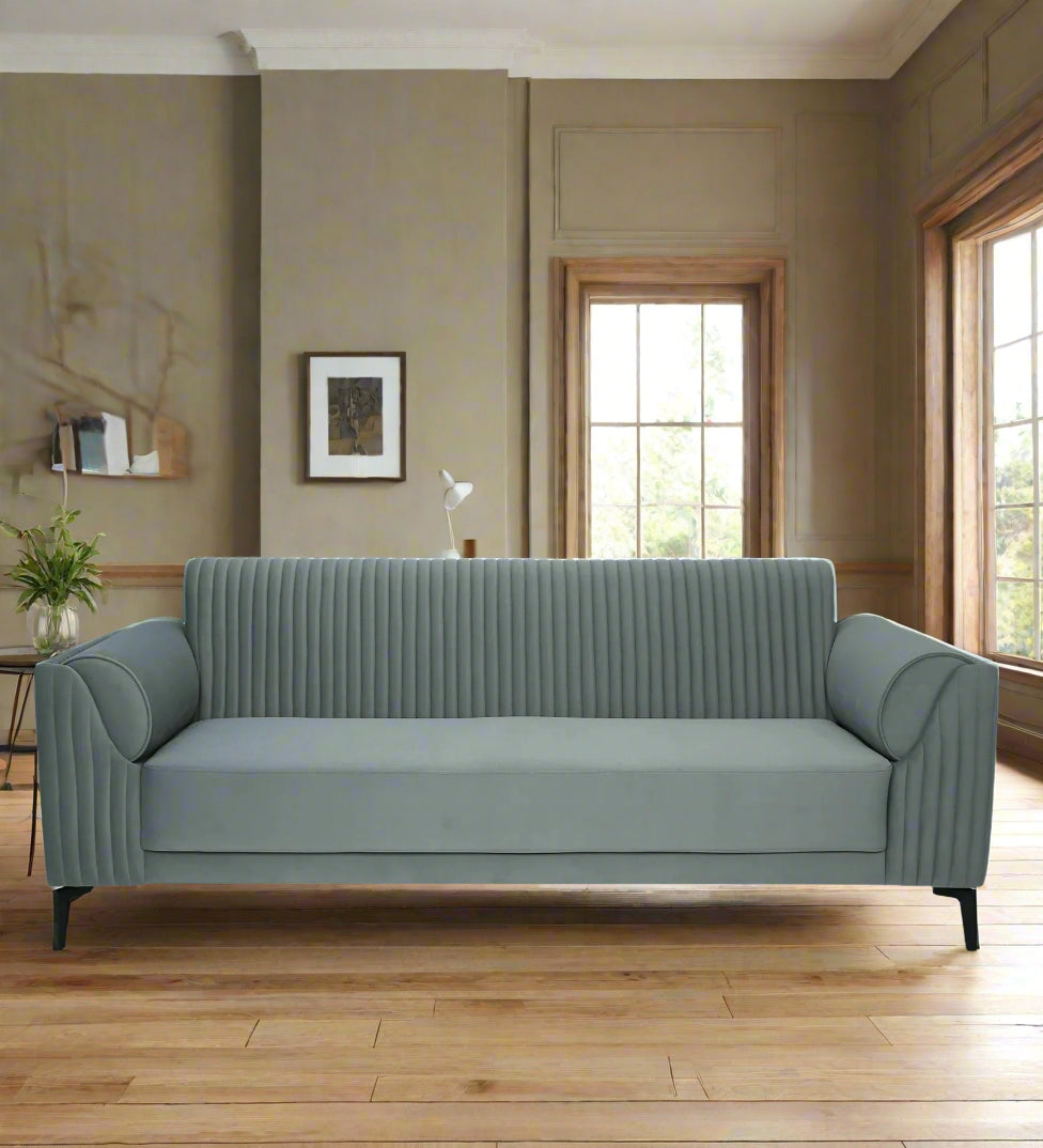 Zara Waterproof Velvet 3 Seater Sofa in Fossil Grey Colour - Febonic Living