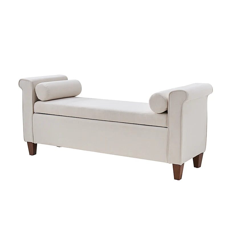 Gabino Velvet 2 Seater Recamier In Camel Beige Colour With Storage - Febonic Living