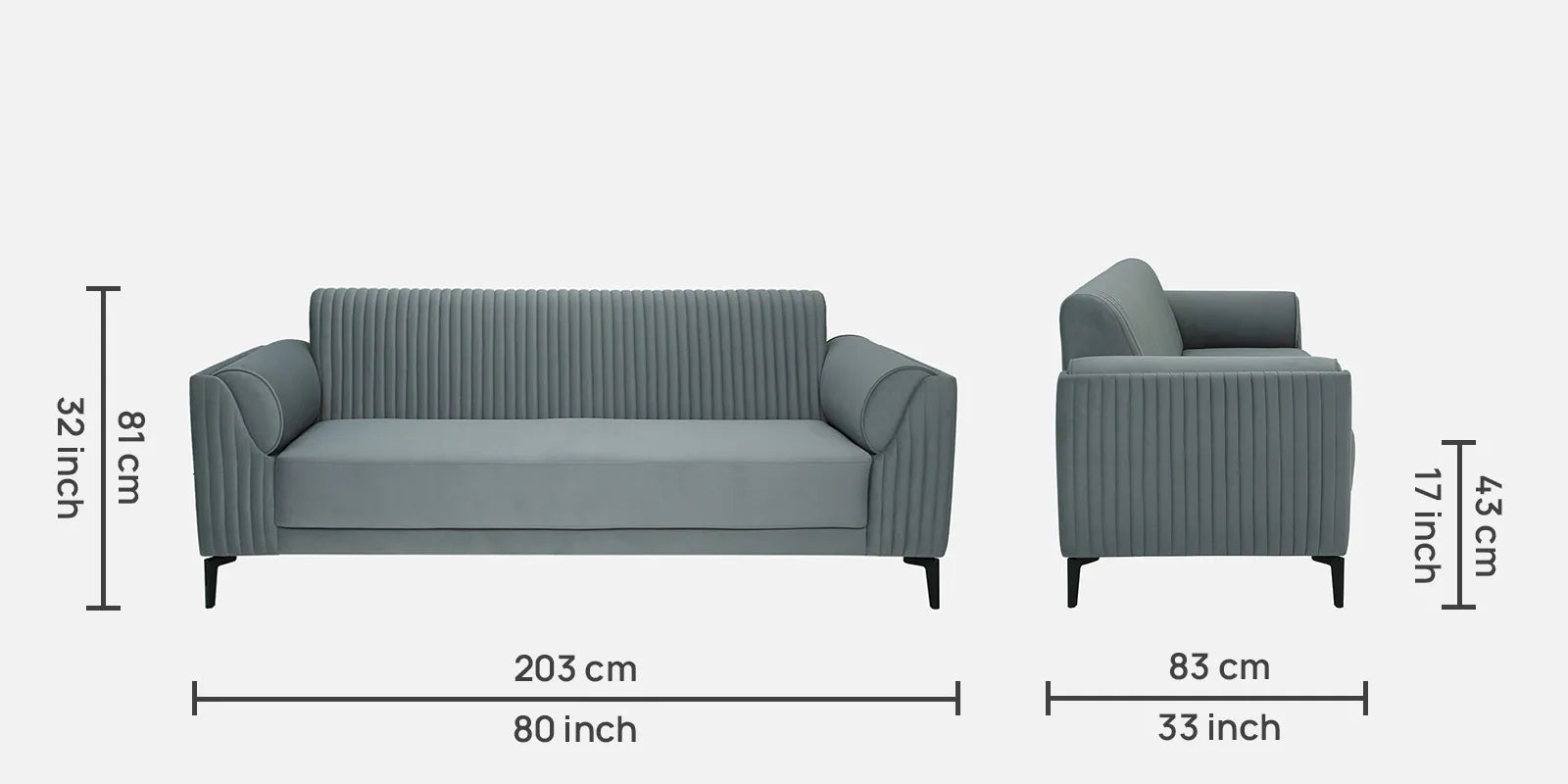 Zara Waterproof Velvet 3 Seater Sofa in Fossil Grey Colour - Febonic Living