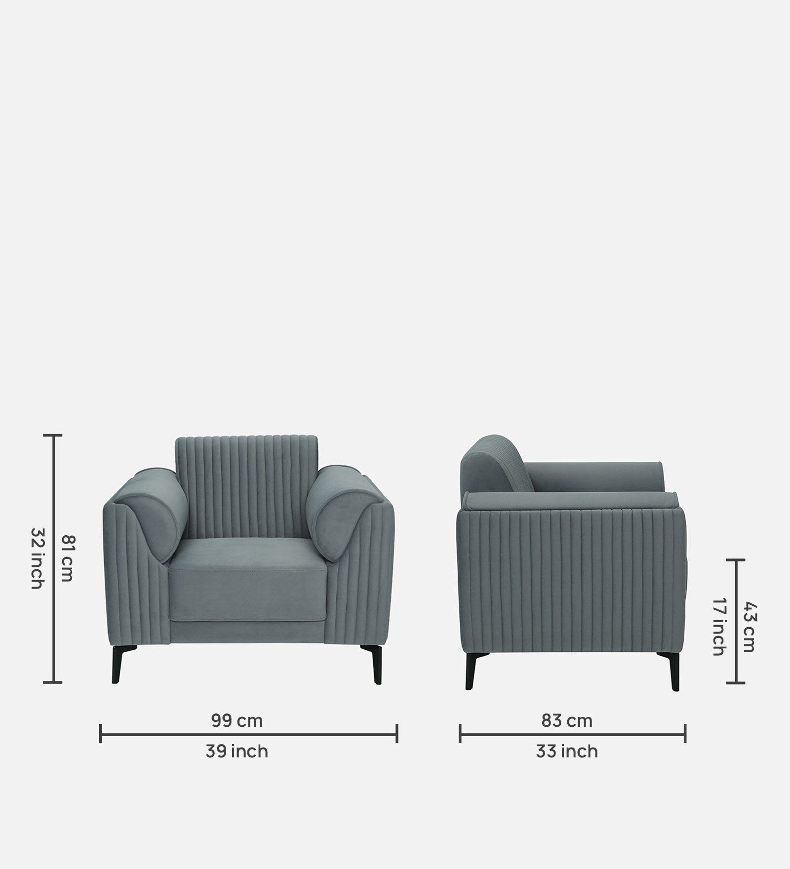 Zara Waterproof Velvet 1 Seater Sofa in Fossil Grey Colour - Febonic Living