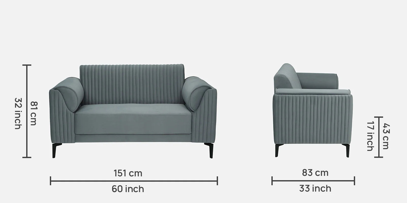 Zara Waterproof Velvet 2 Seater Sofa in Fossil Grey Colour - Febonic Living