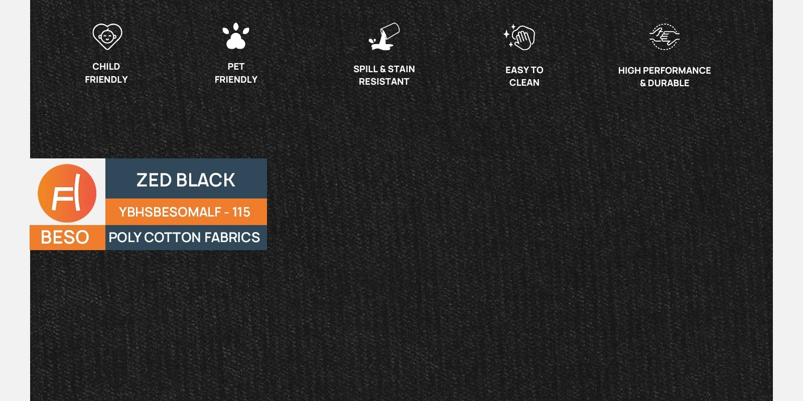 Mario Fabric 3 Seater Sofa In Zed Black Colour - Febonic Living