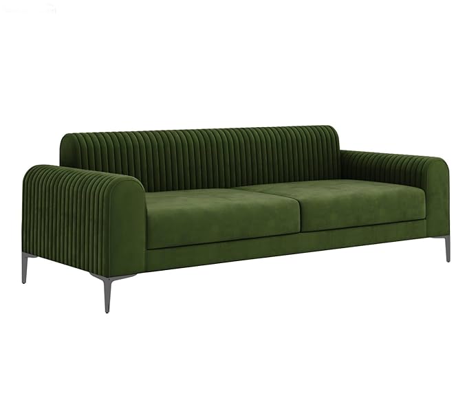 Zenith 3 Seater Velvet Fabric Sofa - Dark Olive Green - Side View