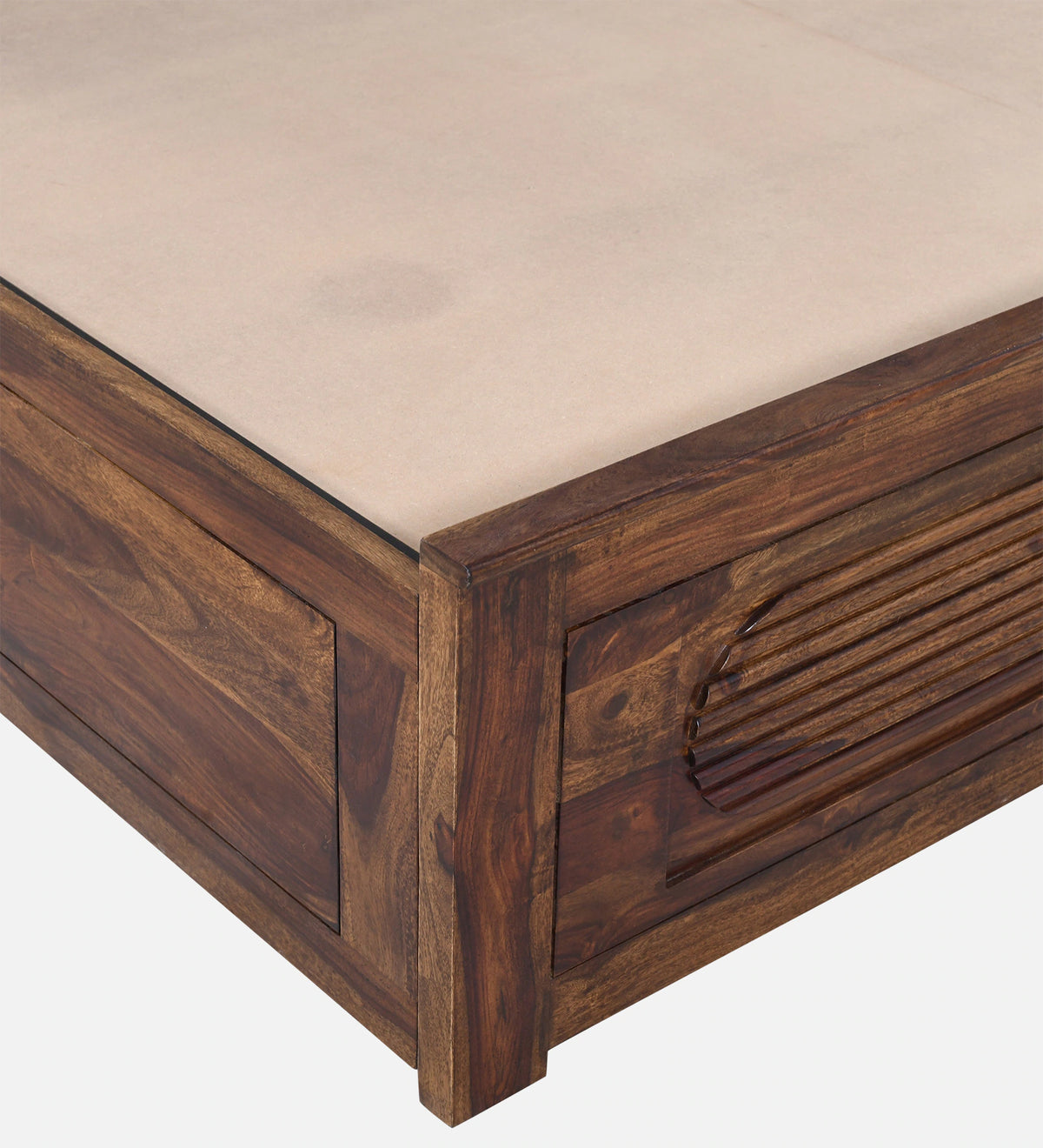 Zephyr Sheesham Wood King Size Bed In Provincial Teak Finish With Hydraulic Storage