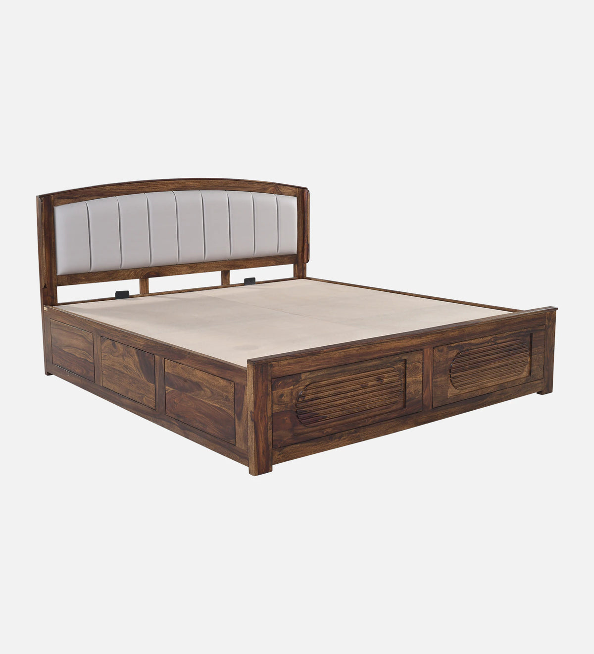 Zephyr Sheesham Wood King Size Bed In Provincial Teak Finish With Hydraulic Storage