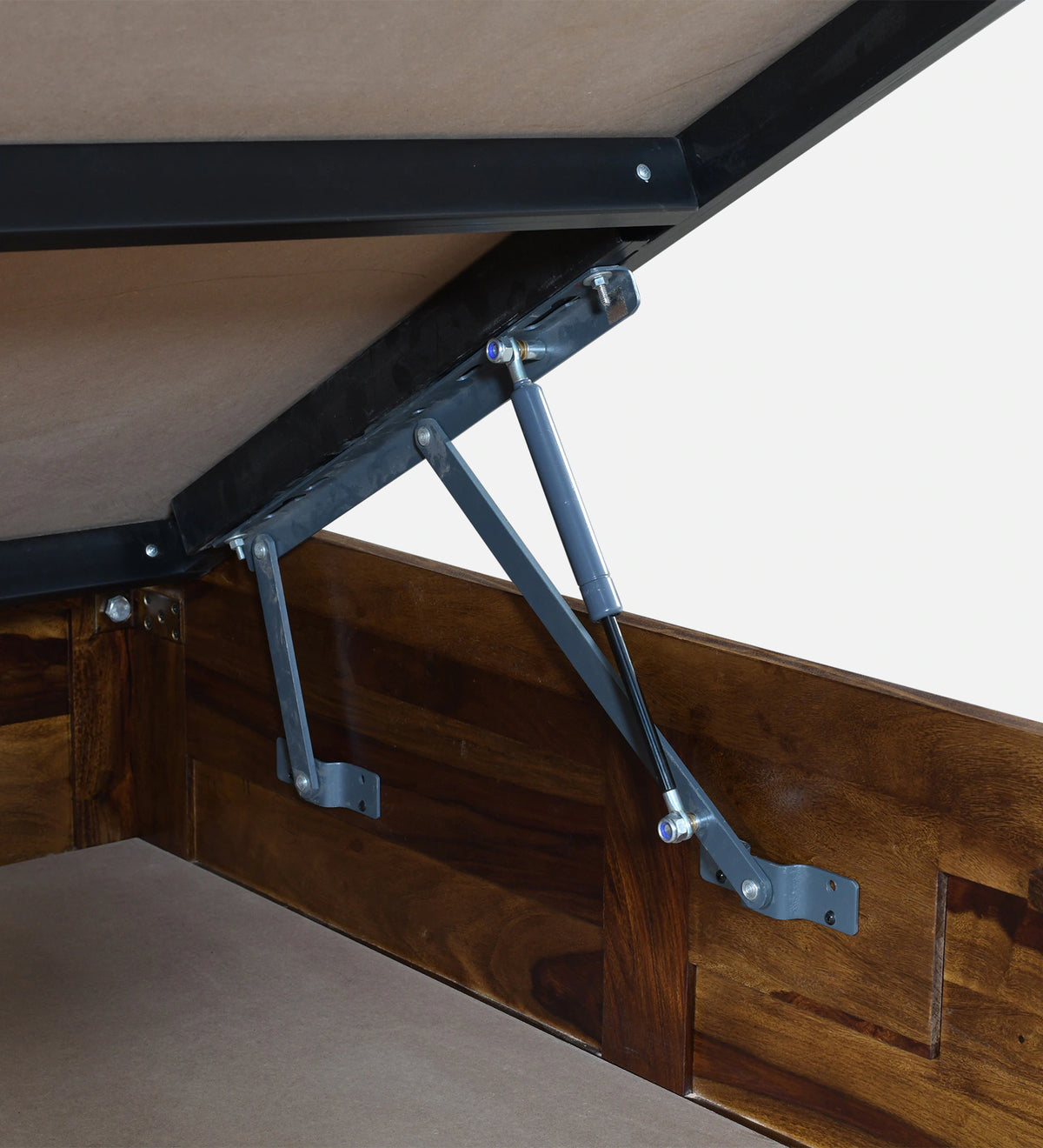 Zephyr Sheesham Wood King Size Bed In Provincial Teak Finish With Hydraulic Storage