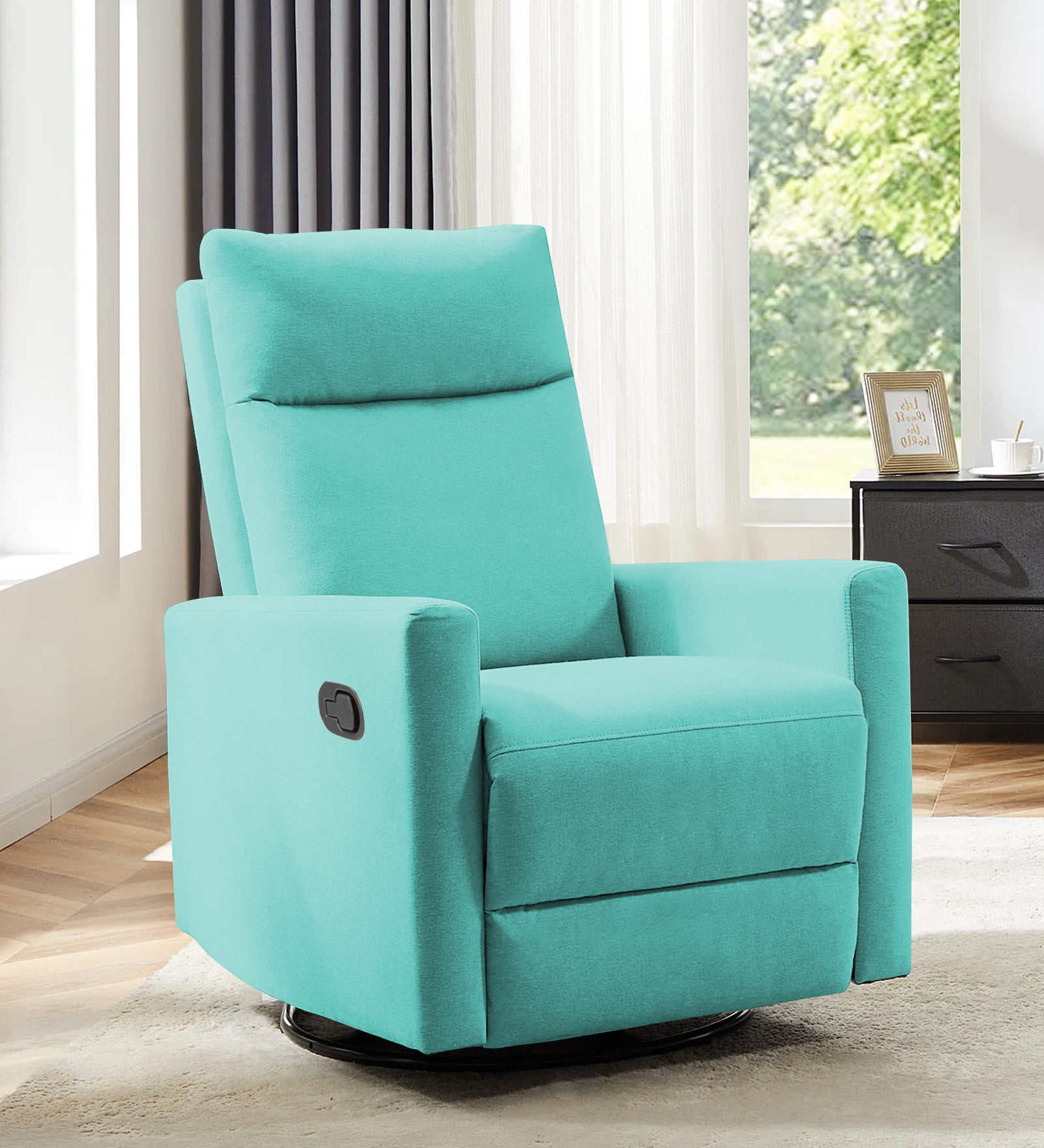 Zura 1 Seater Rotating Motorized Fabric Recliner - Aqua Blue - Living View by Febonic Living
