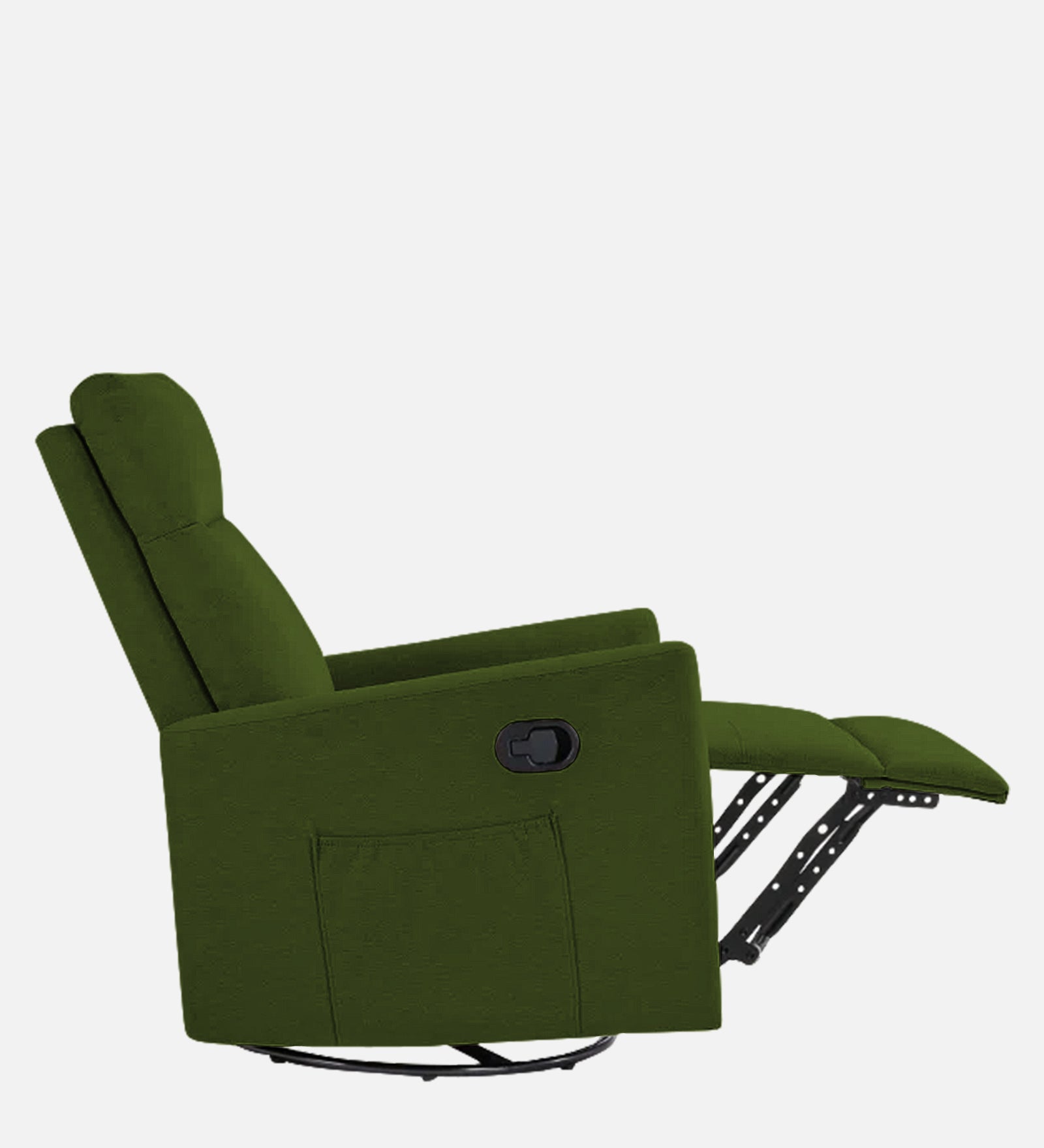 Zura 1 Seater Rotating Motorized Fabric Recliner - Olive Green - Side Reclined View by Febonic Living