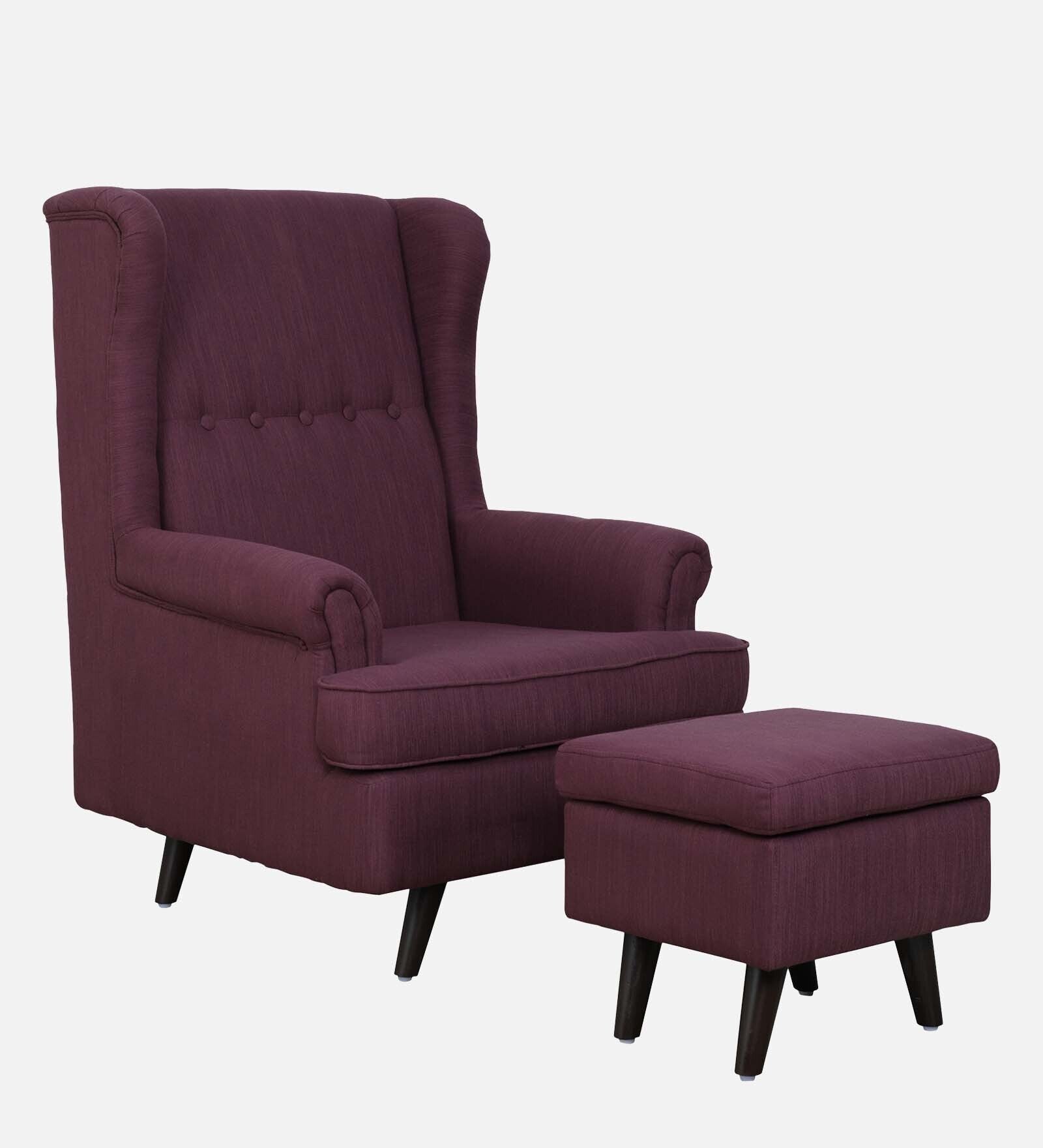 Cuddle Fabric Wing Chair In Wine Colour With Foot Stool