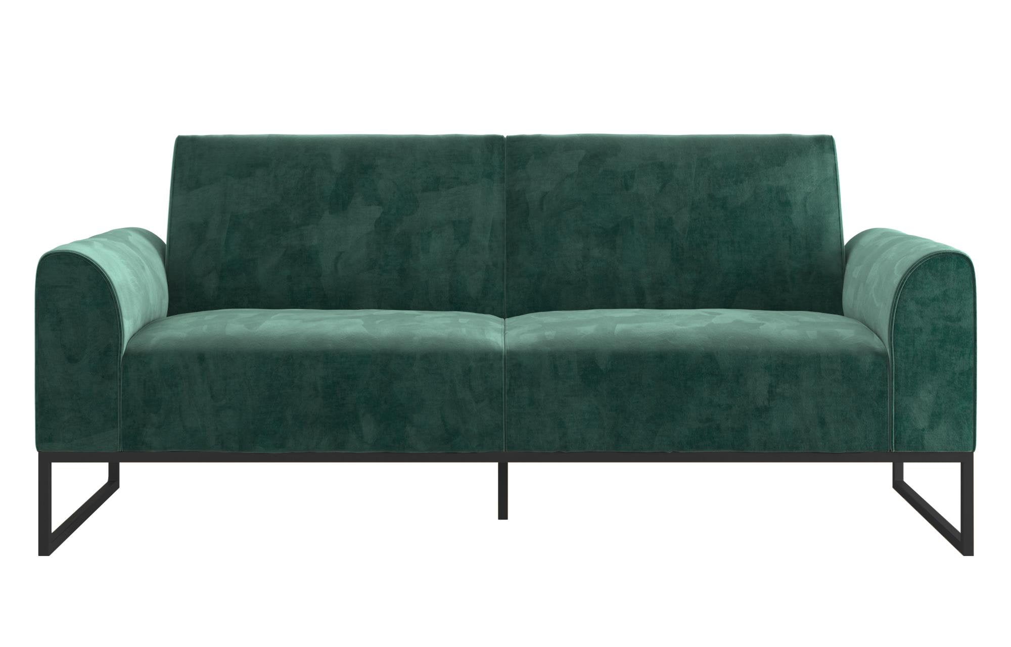 Cane Velvet 3 Seater Convertible Sofa Cum Bed In Pine Green Colour - Febonic Living