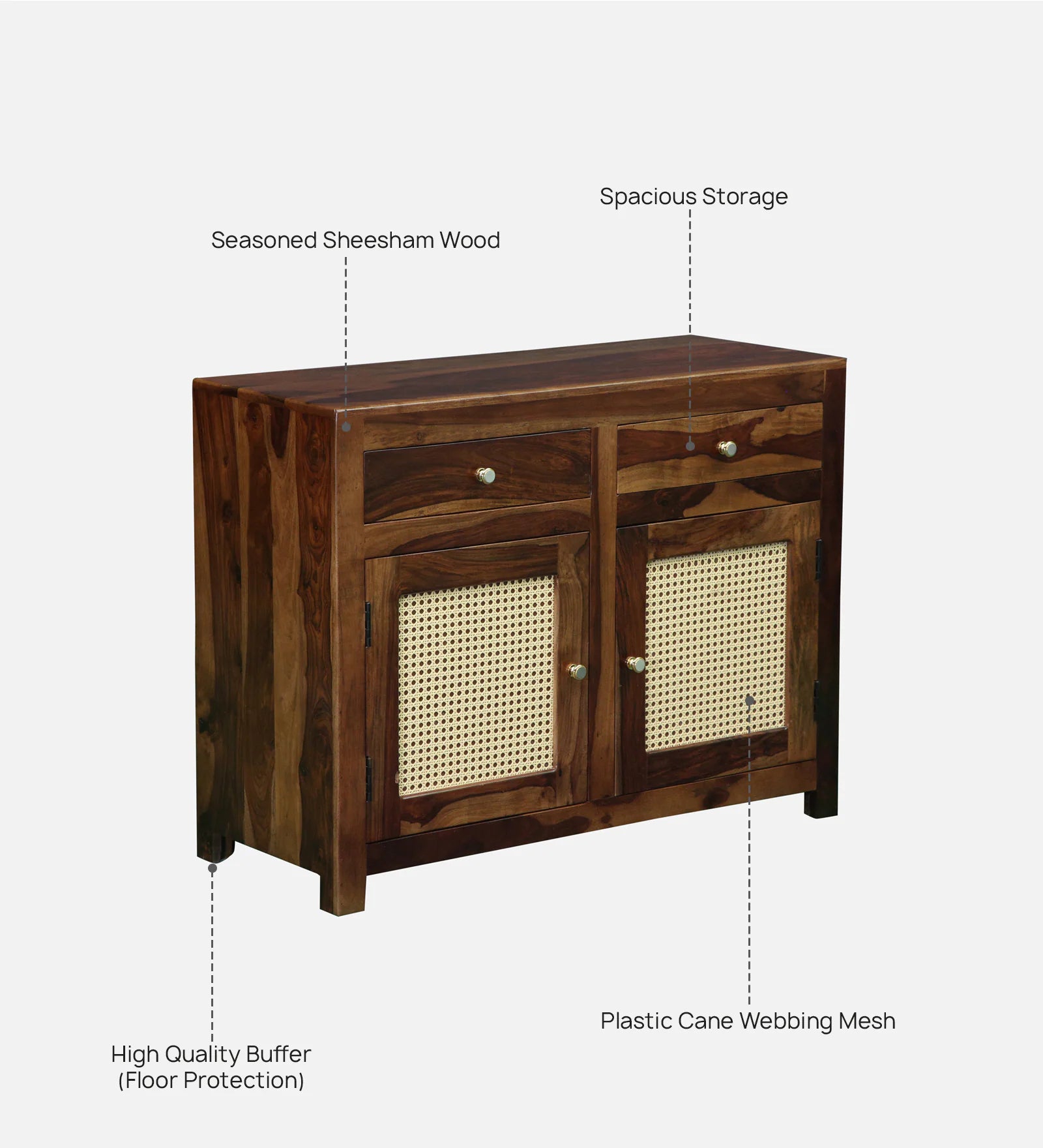Albans Sheesham Wood 2 Door Sideboard in Provincial Teak Finish - Febonic Living