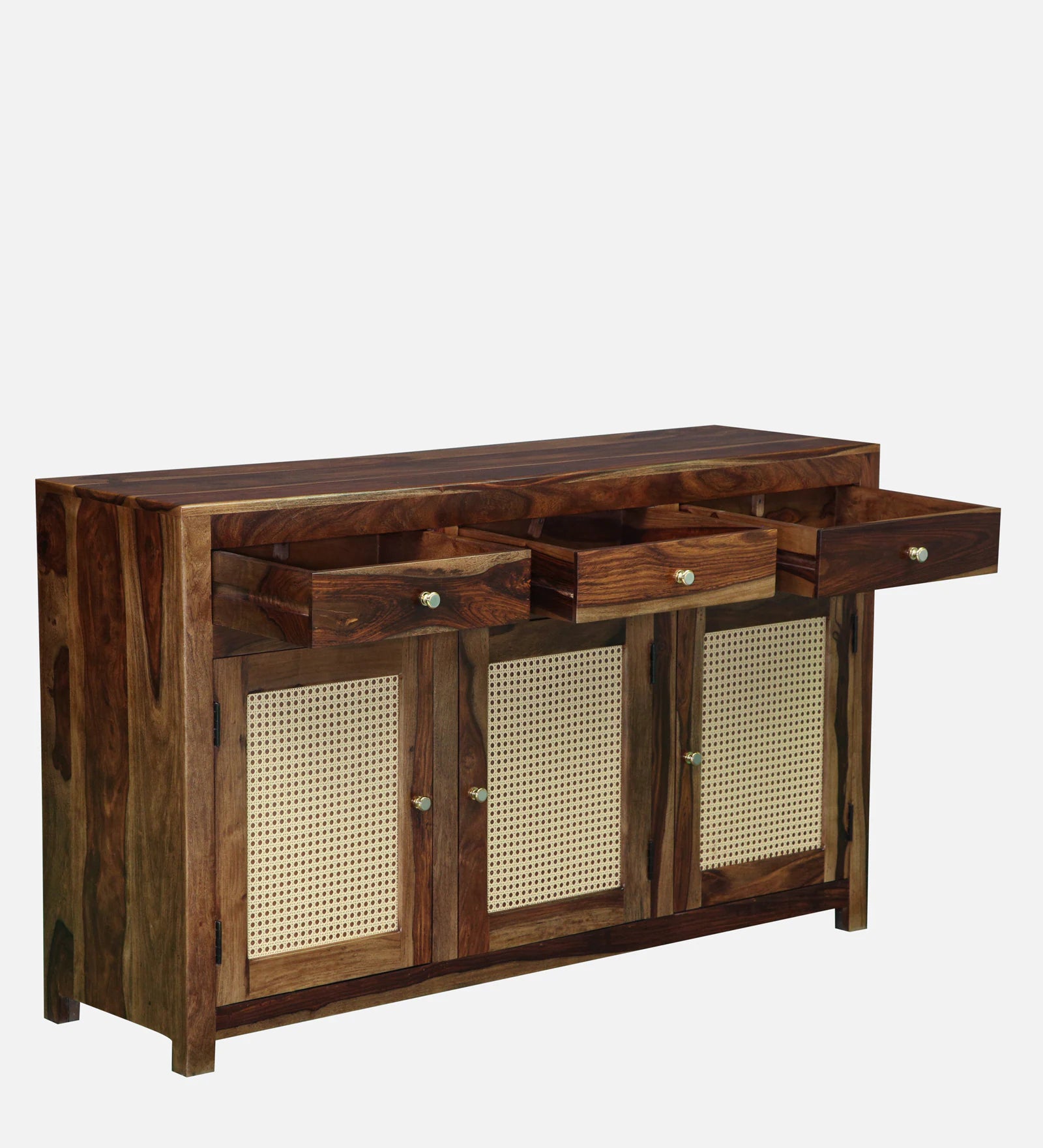 Albans Sheesham Wood 3 Door Sideboard in Provincial Teak Finish - Febonic Living