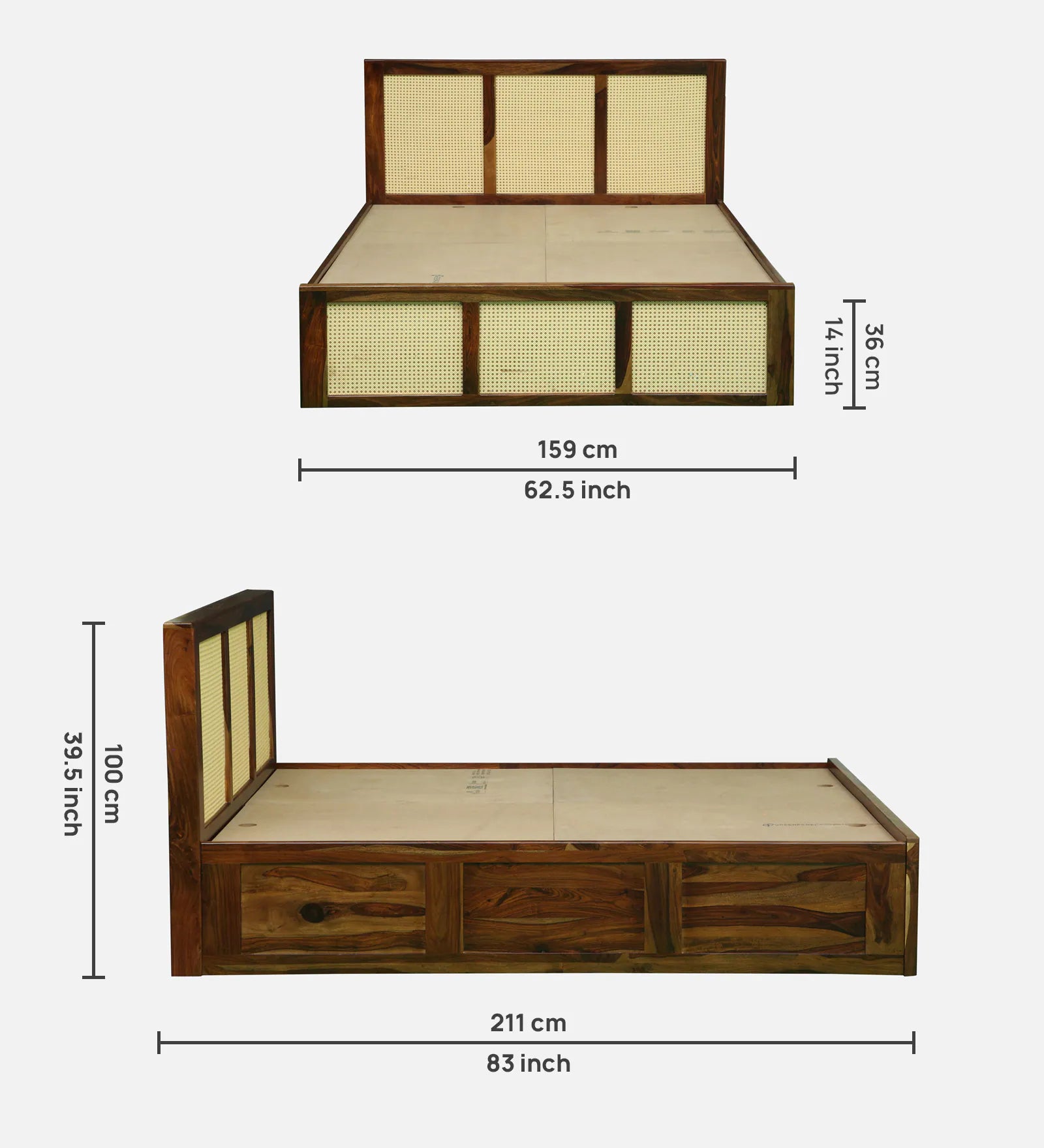 Albans Sheesham Wood Queen Size Bed In Provincial Teak Finish With Box Storage - Febonic Living