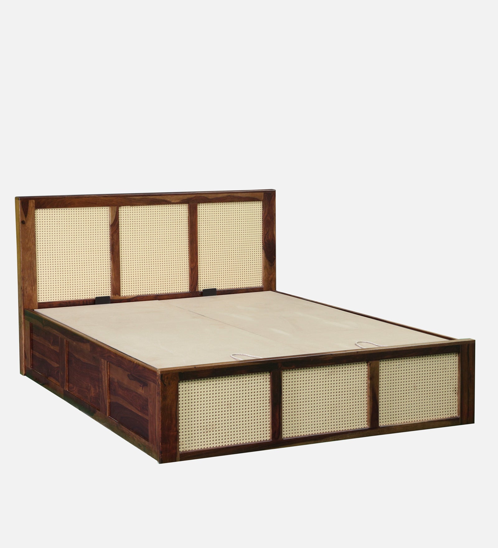 Albans Sheesham Wood King Size Bed In Provincial Teak Finish With Hydraulic Storage - Febonic Living
