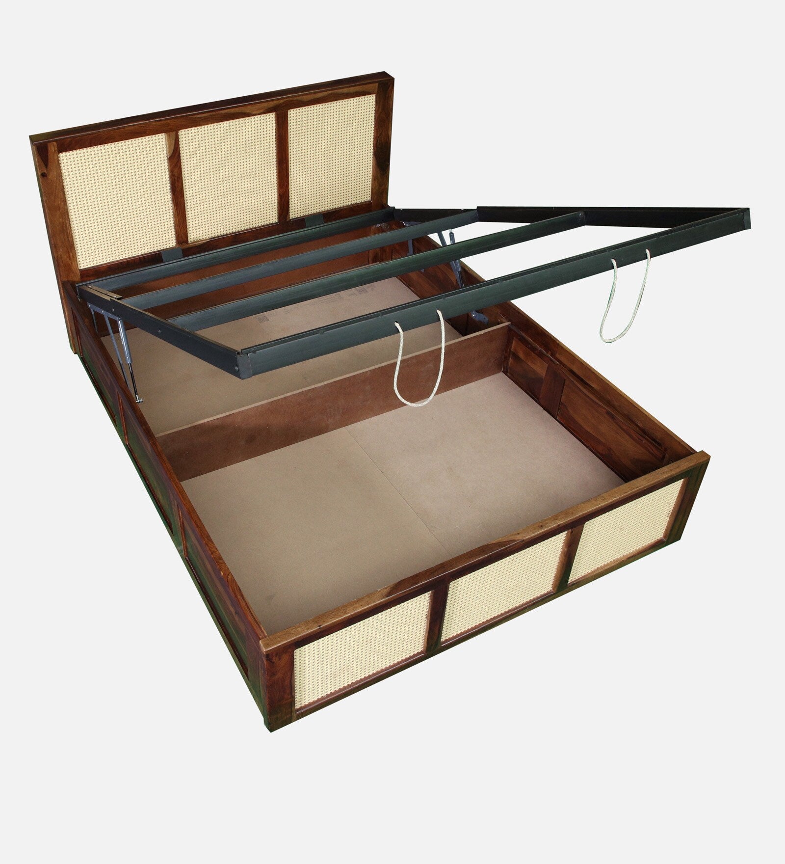 Albans Sheesham Wood King Size Bed In Provincial Teak Finish With Hydraulic Storage - Febonic Living