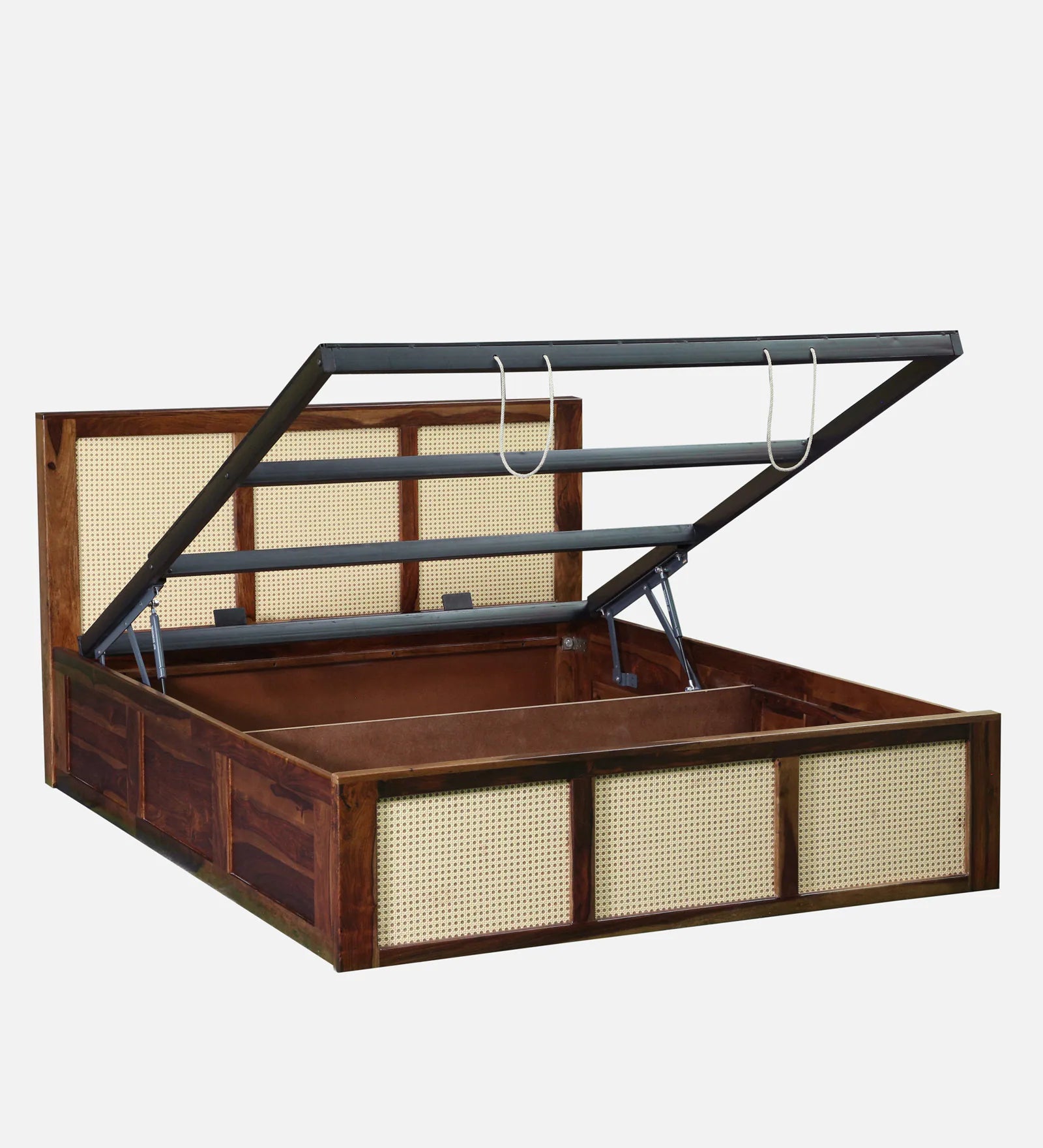 Albans Sheesham Wood King Size Bed In Provincial Teak Finish With Hydraulic Storage - Febonic Living