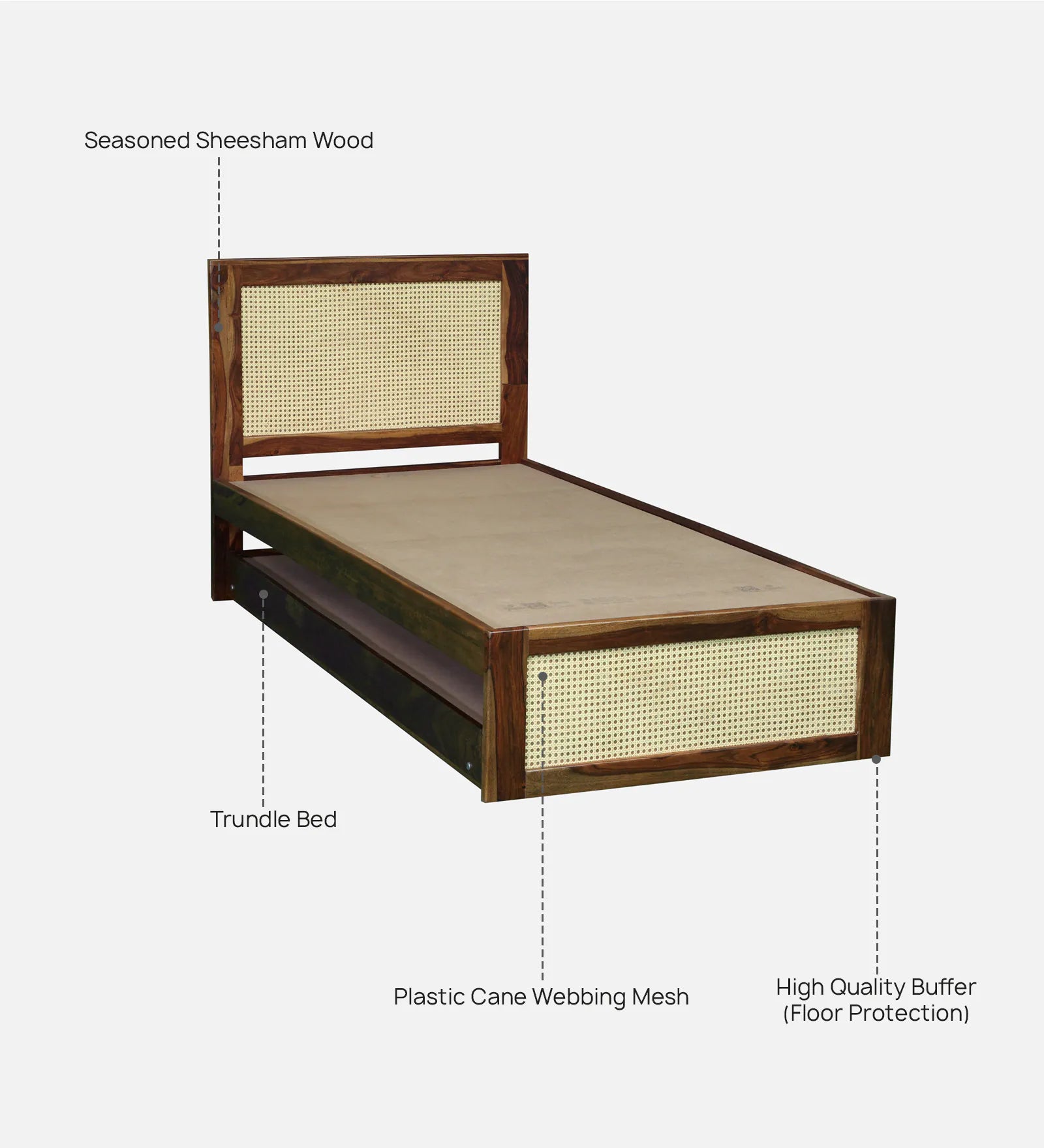 Albans Sheesham Wood Single Bed In Provincial Teak Finish With Trundle - Febonic Living