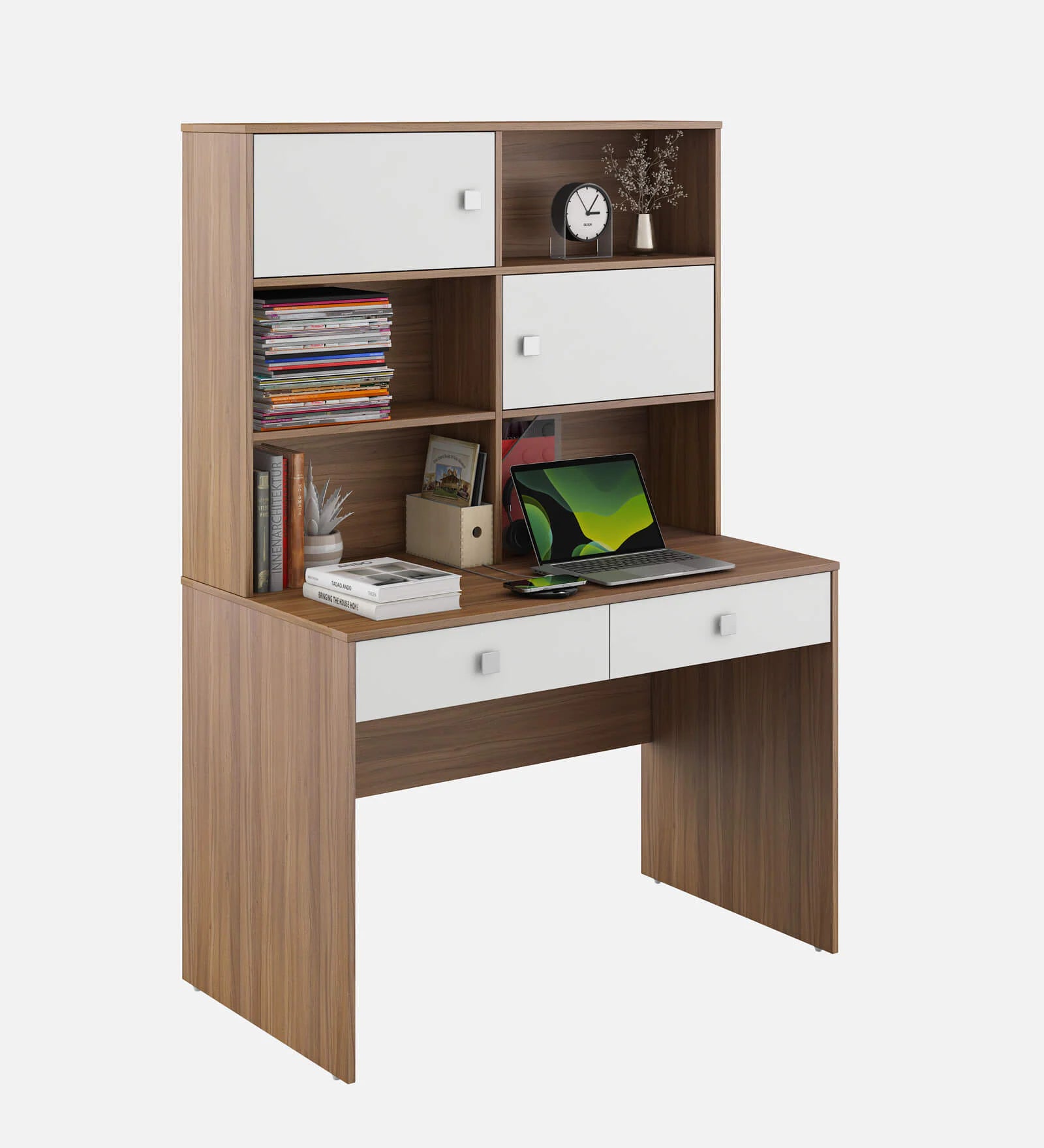 Albert Study Table in Oral Wallnut and Frosty White Finish