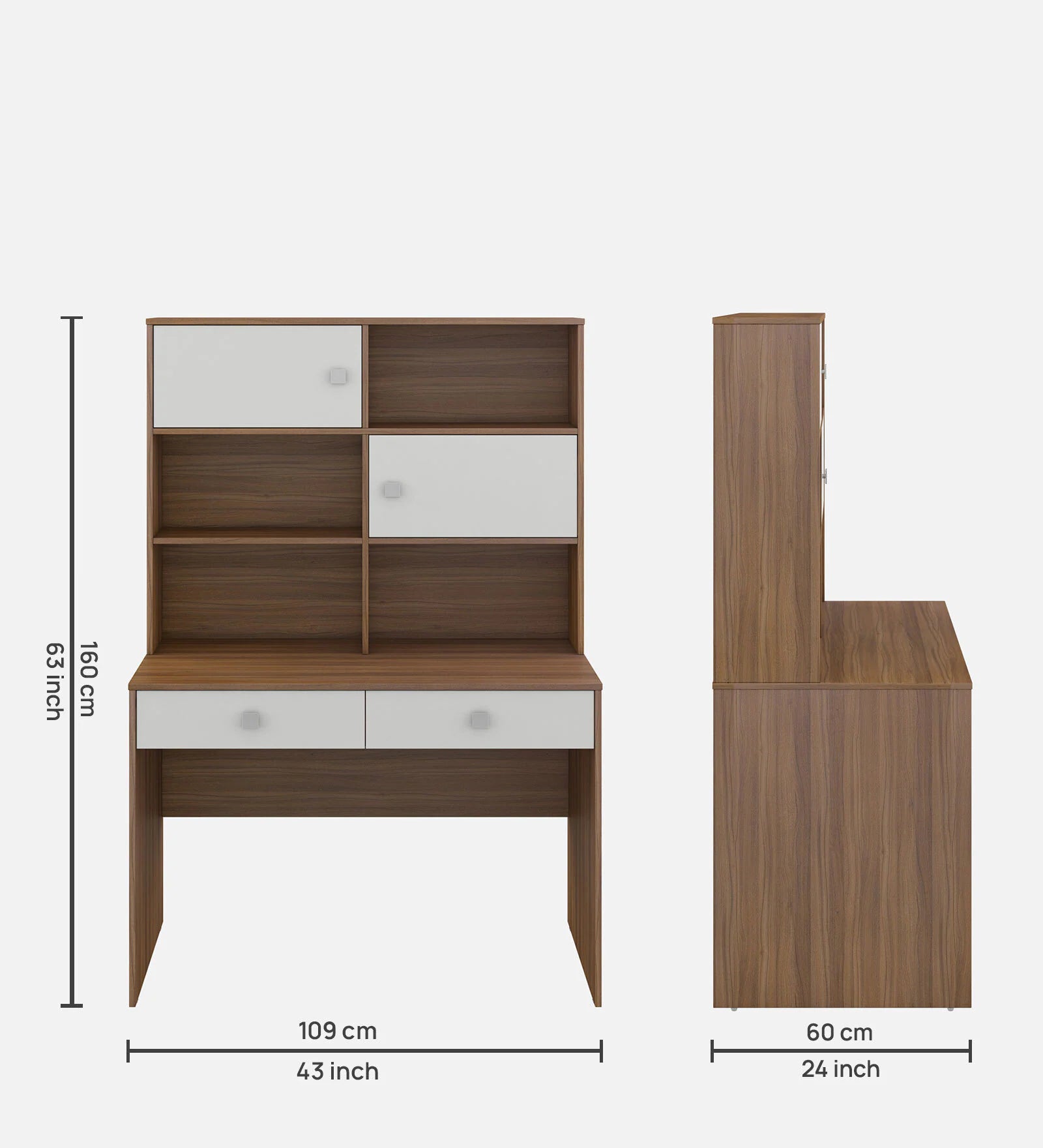Banha Study Table In Oral Walnut and Frosty White Finish - Febonic Living