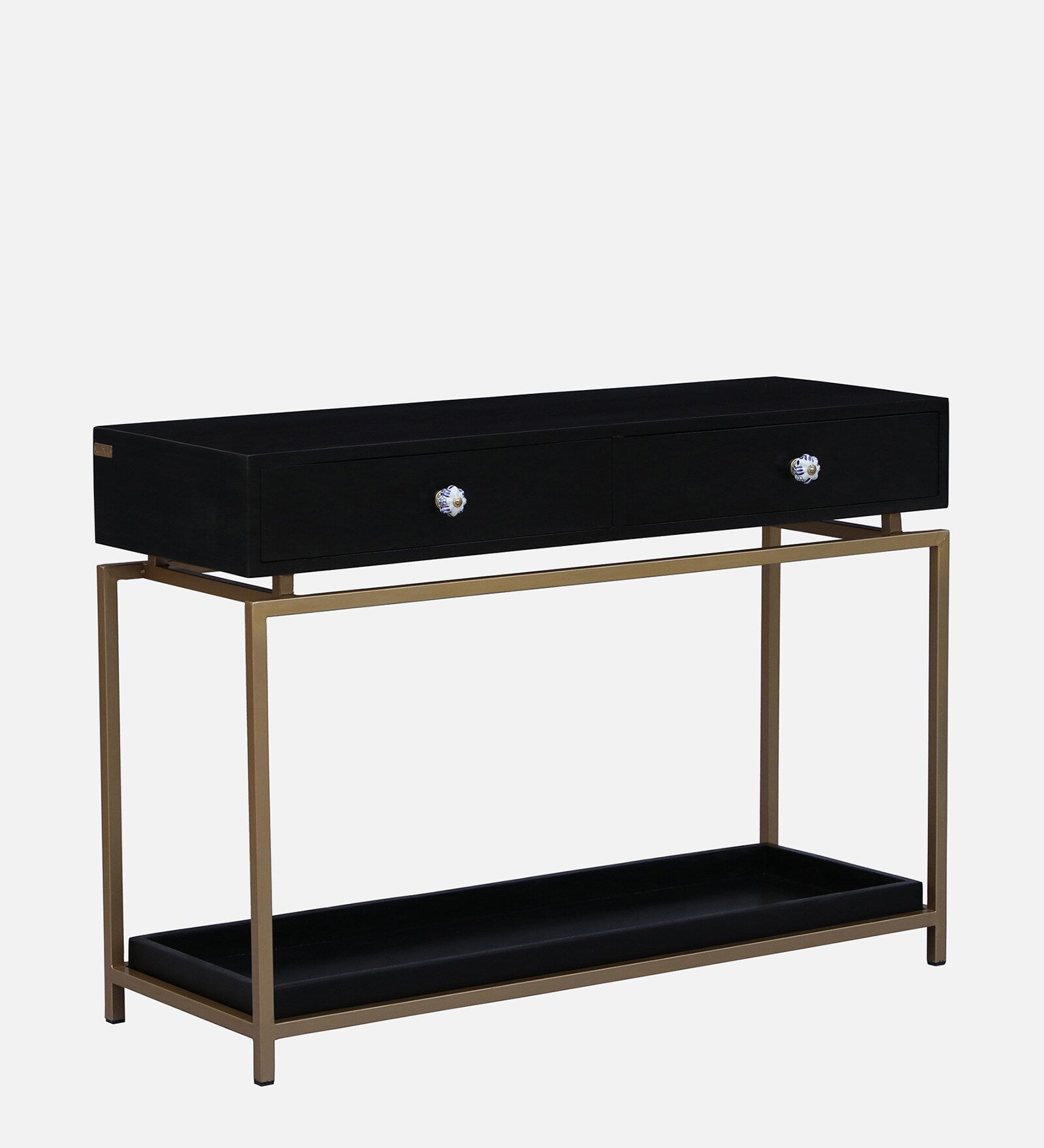 Macon Solid Wood Console Table In Black And Gold Finish - Febonic Living