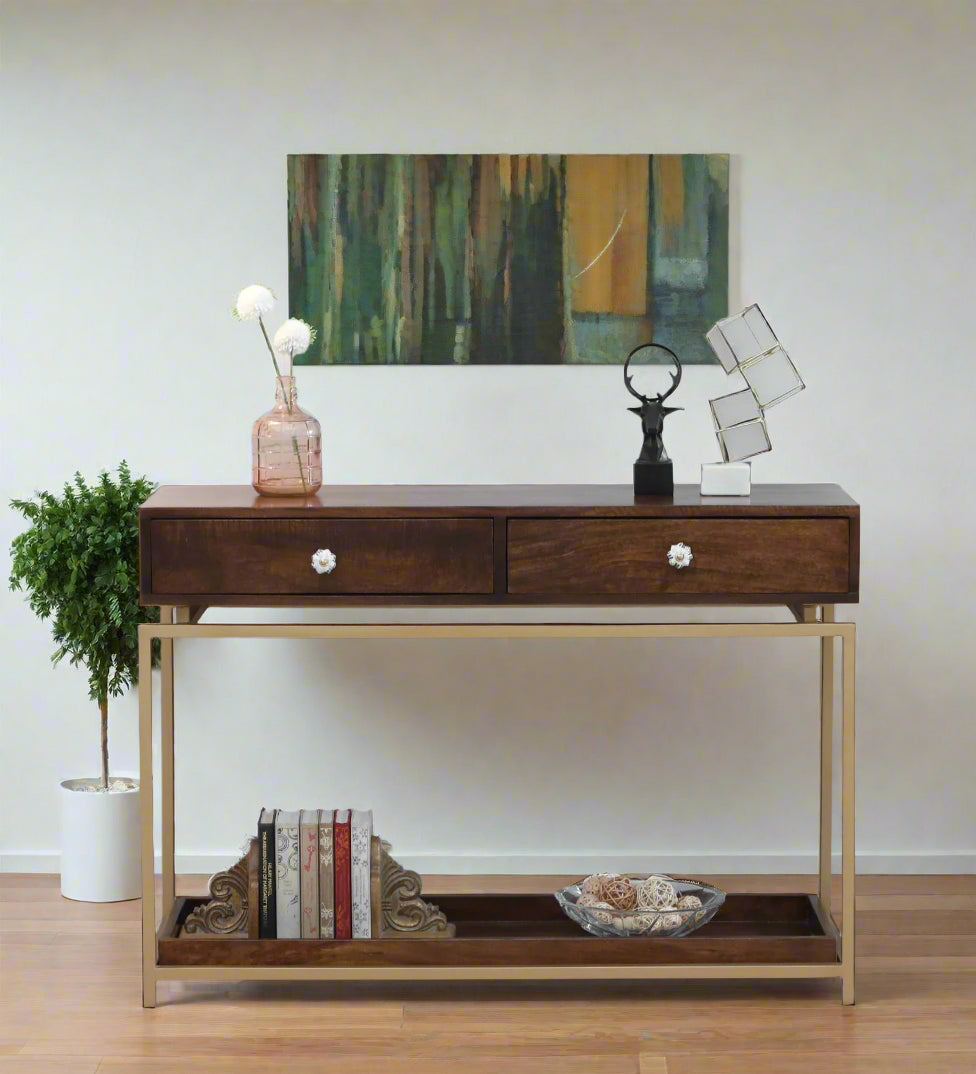 Macon Solid Wood Console Table In Provincial Teak Finish - Febonic Living