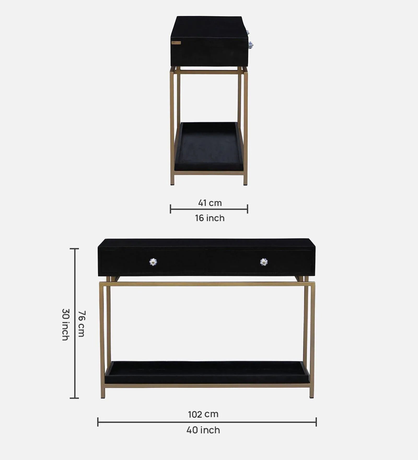 Macon Solid Wood Console Table In Black And Gold Finish - Febonic Living