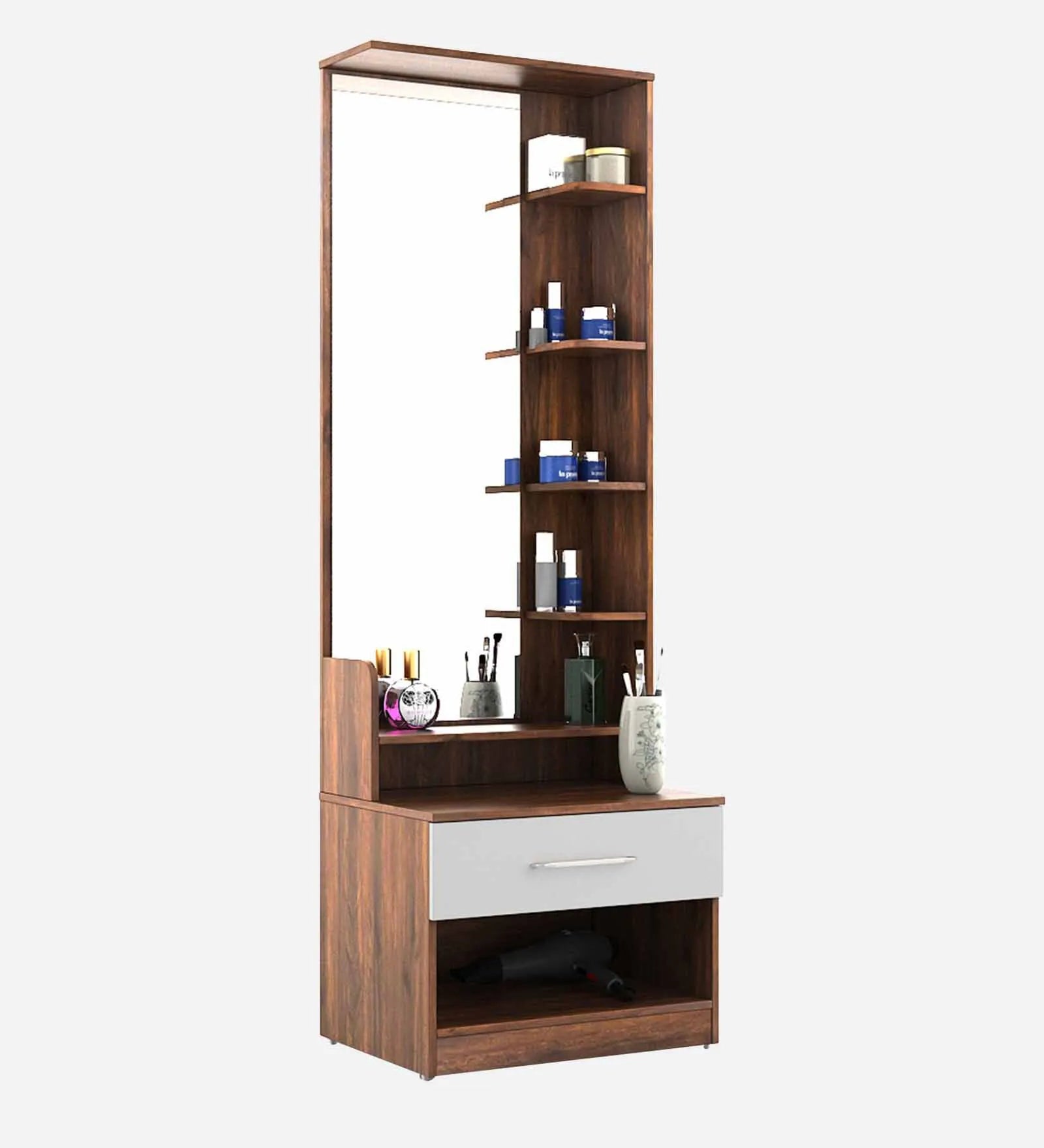 Batum Dressing Unit In Oral Walnut And Frosty White Finish With Mirror - Febonic Living