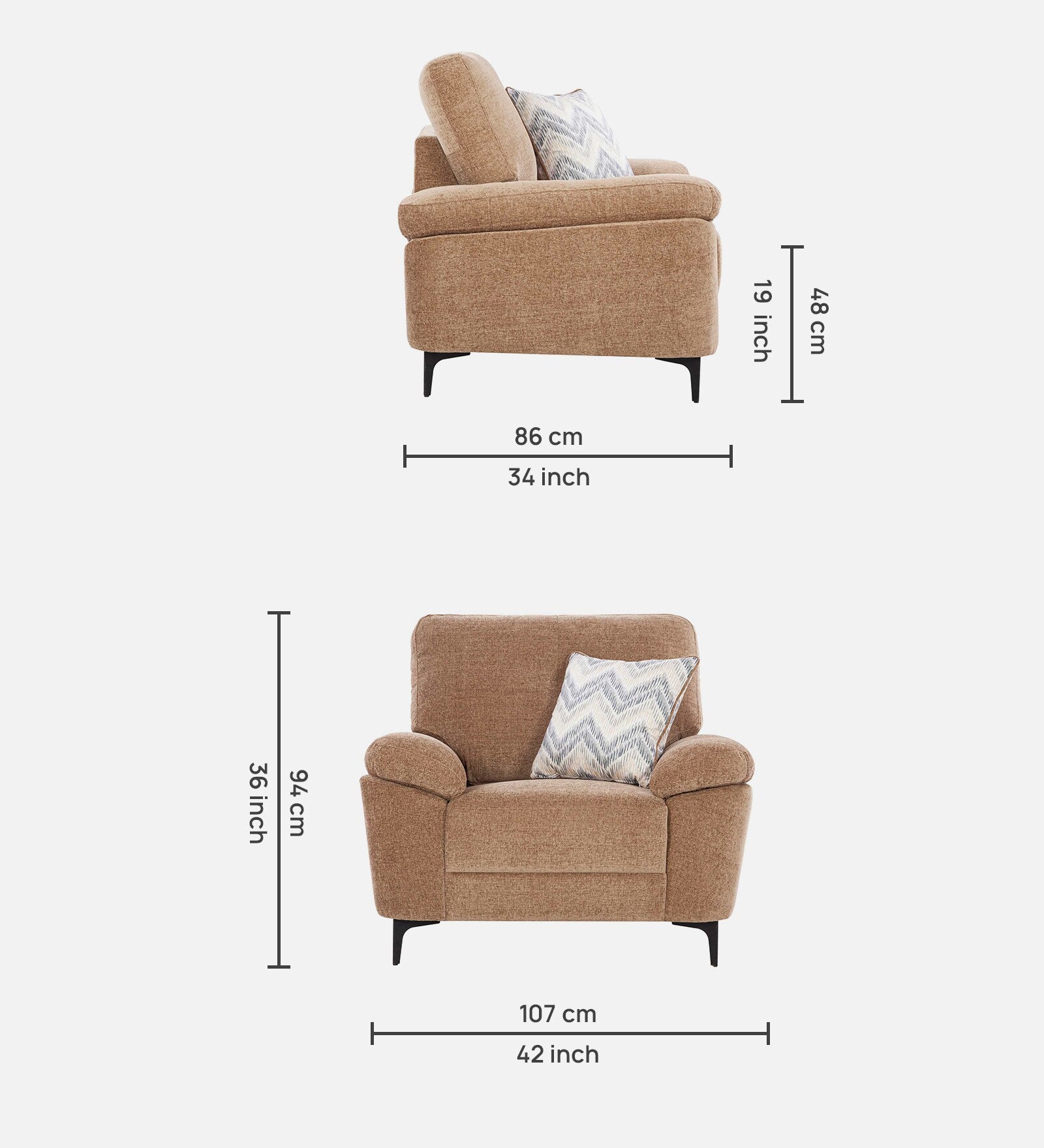 Amsterdam Fabric 1 Seater Sofa In Cosmic Beige Colour - Febonic Living