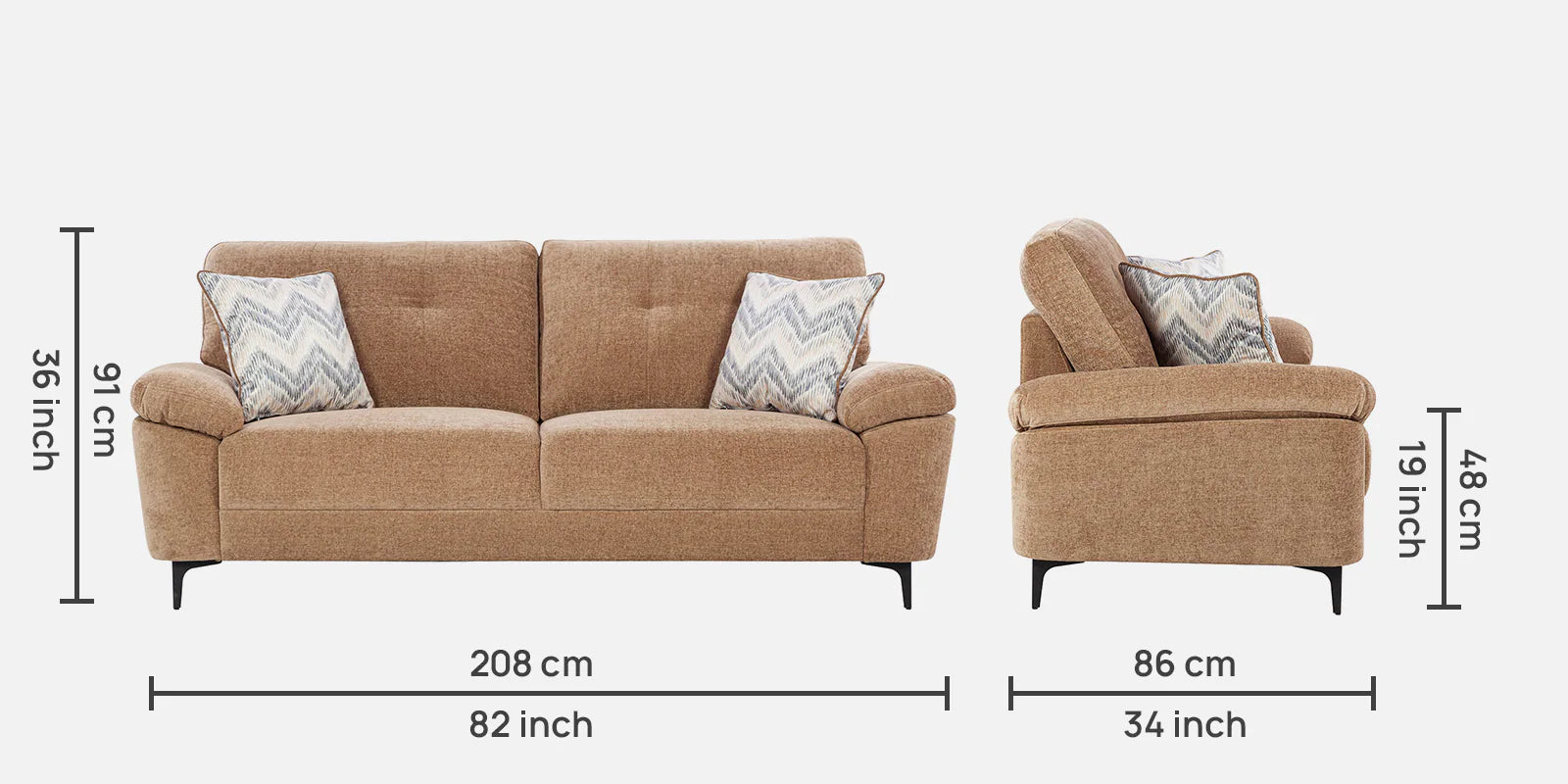 Amsterdam Fabric 3 Seater Sofa In Cosmic Beige Colour - Febonic Living