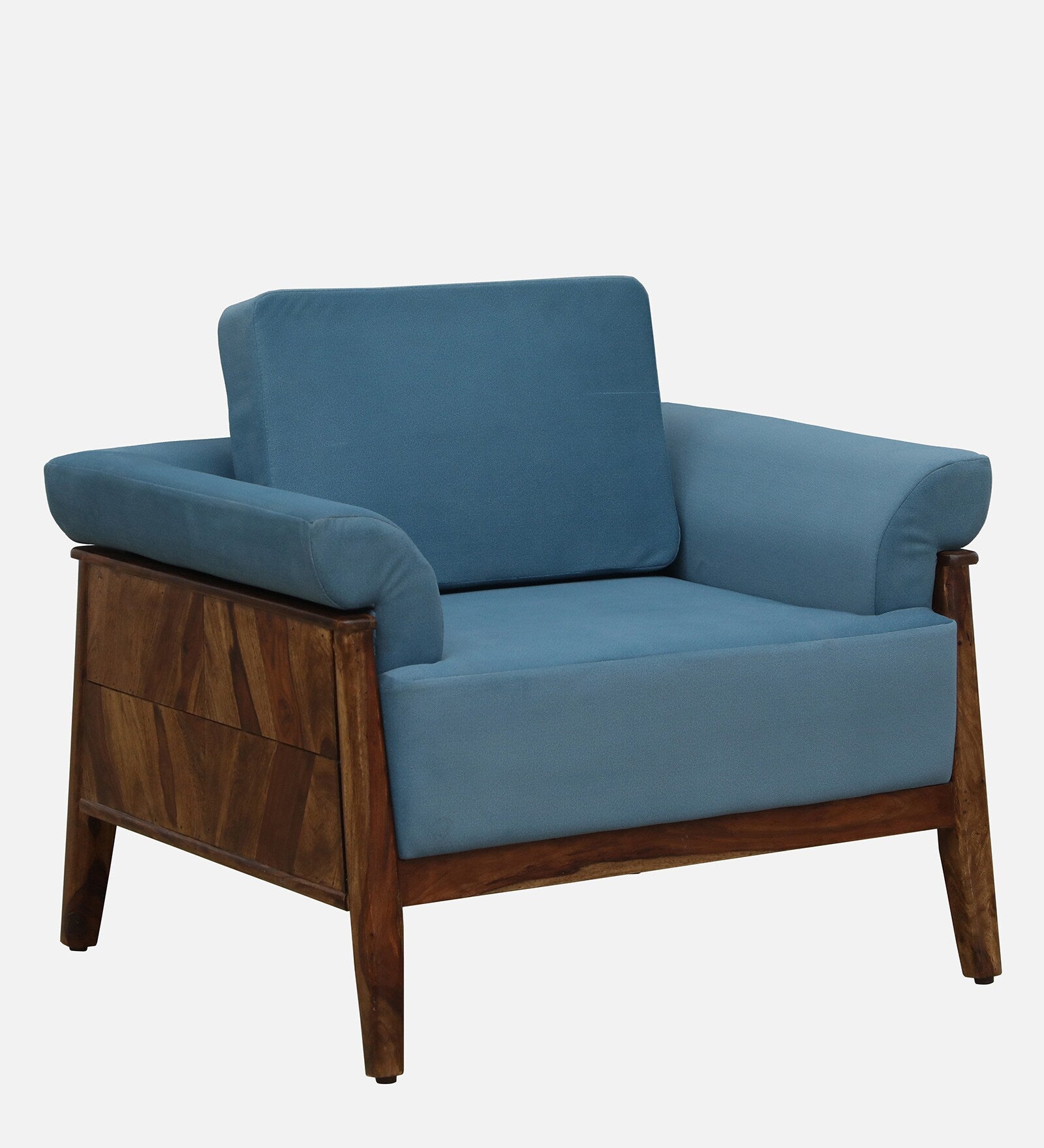Chalki Sheesham Wood 1 Seater Sofa In Blue Colour - Febonic Living