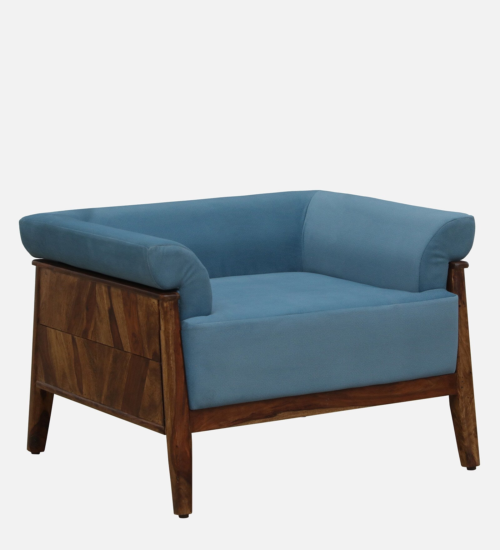 Chalki Sheesham Wood 1 Seater Sofa In Blue Colour - Febonic Living
