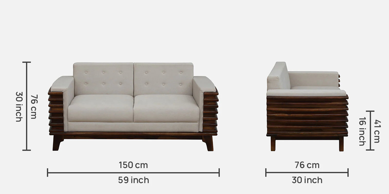 Tanu Sheesham Wood 2 Seater Sofa In Beige Colour - Febonic Living