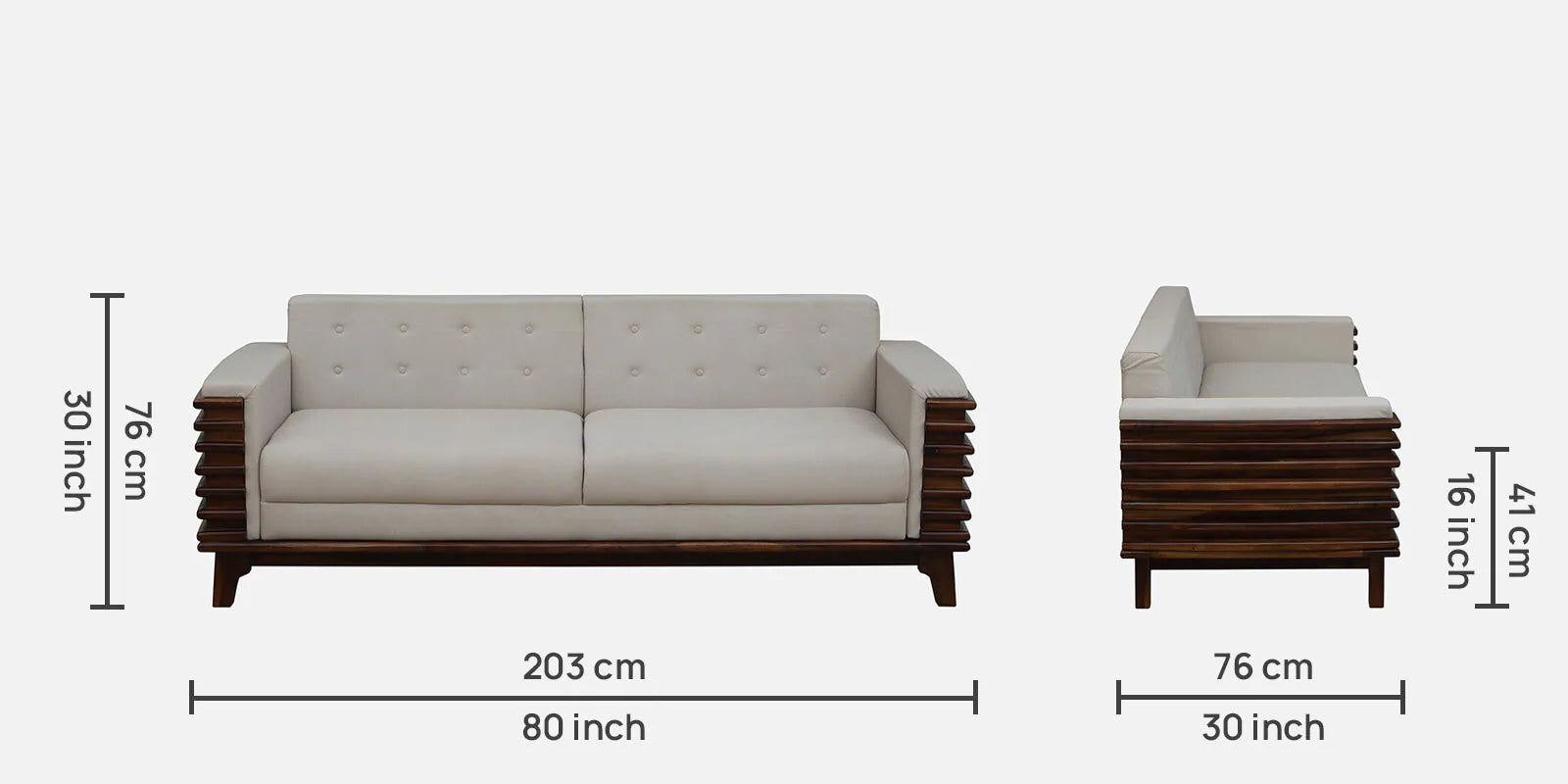 Tanu Sheesham Wood 3 Seater Sofa In Beige Colour - Febonic Living