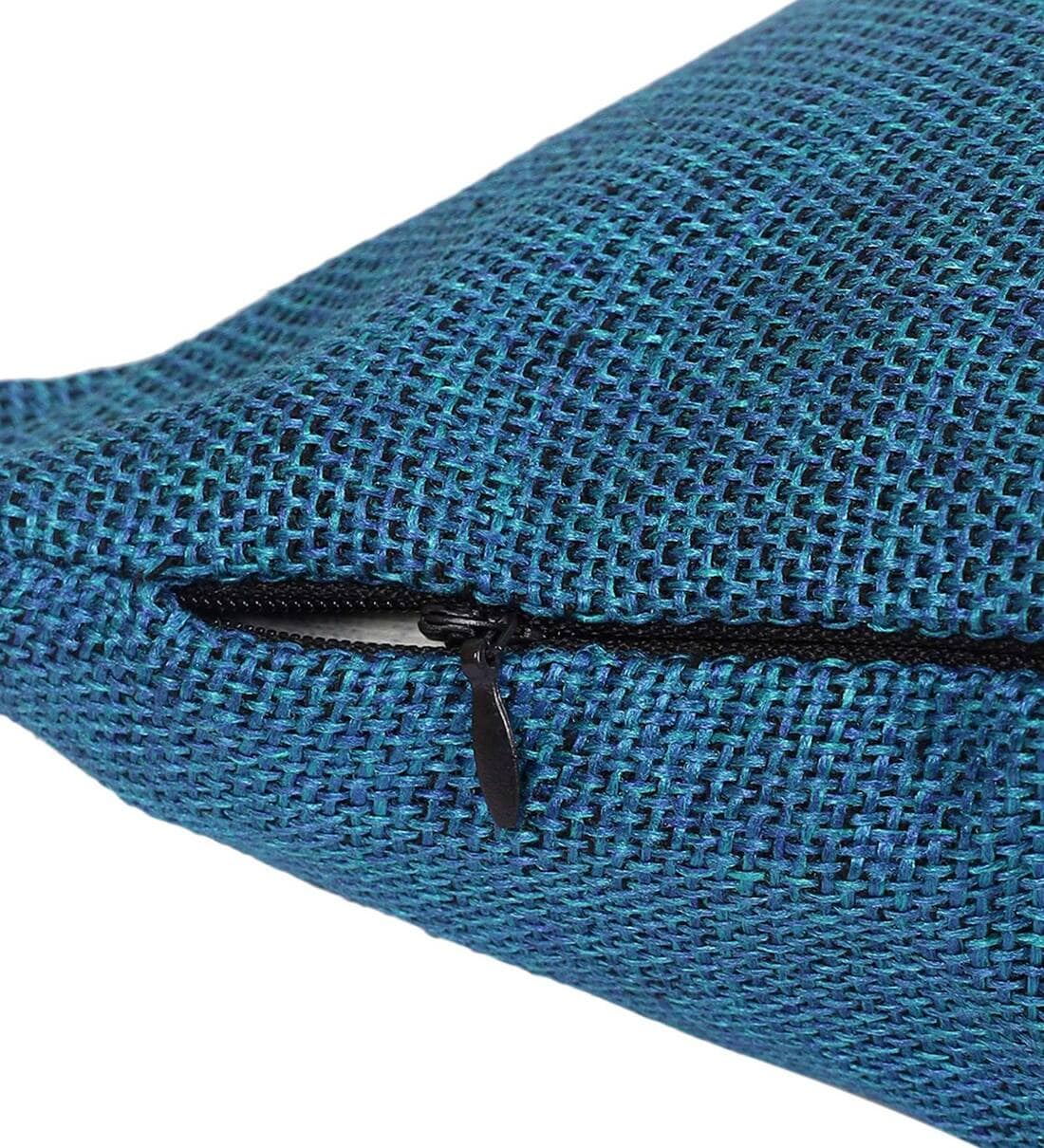 Charlie Jute Fabric (18x18in) Sofa Pillows In Blue Colour (Pack of 2) - Febonic Living