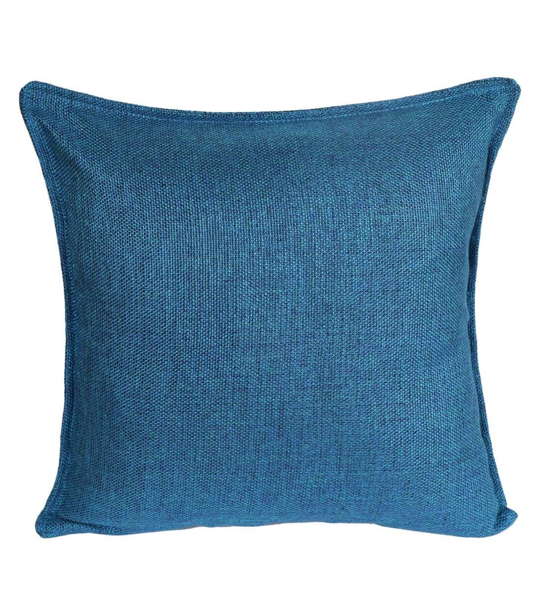 Charlie Jute Fabric (18x18in) Sofa Pillows In Blue Colour (Pack of 2) - Febonic Living