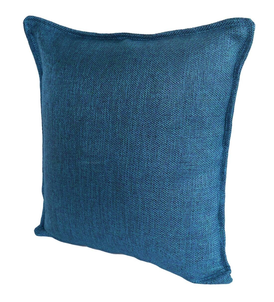 Charlie Jute Fabric (18x18in) Sofa Pillows In Blue Colour (Pack of 2) - Febonic Living