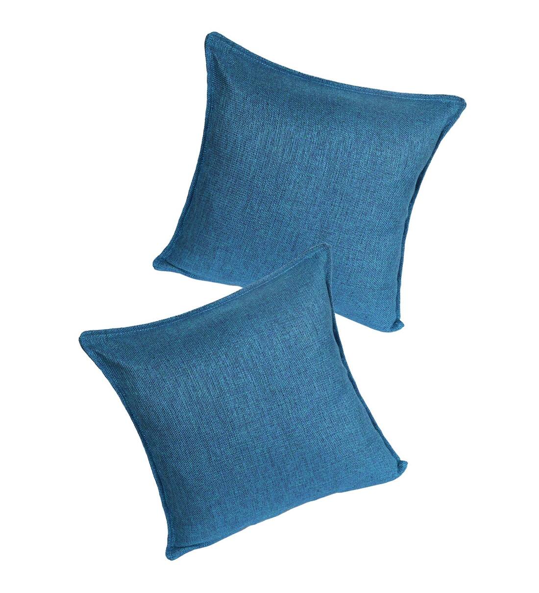 Charlie Jute Fabric (18x18in) Sofa Pillows In Blue Colour (Pack of 2) - Febonic Living