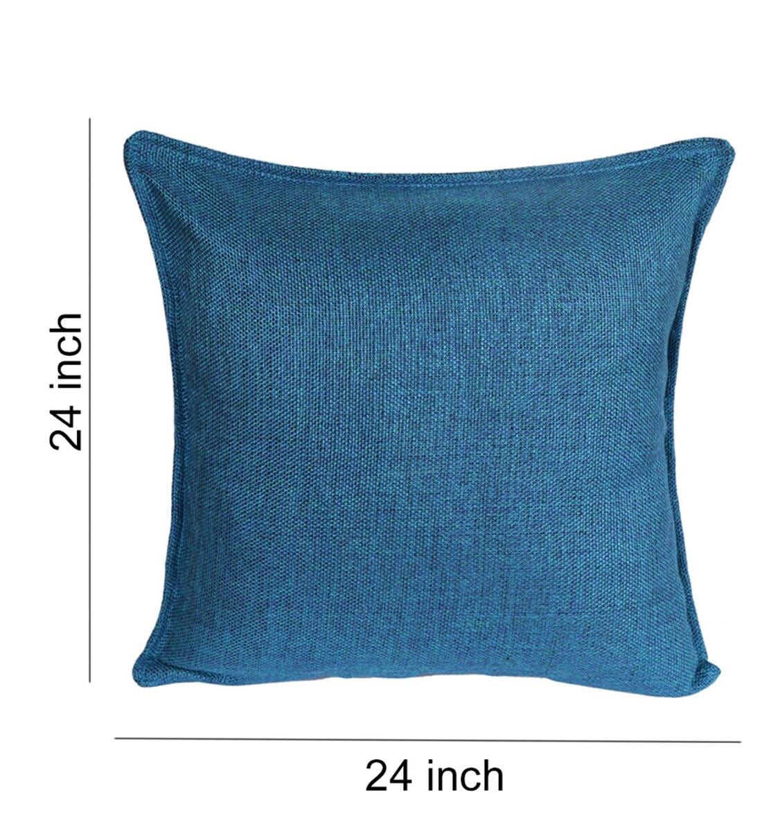 Charlie Jute Fabric (18x18in) Sofa Pillows In Blue Colour (Pack of 2) - Febonic Living