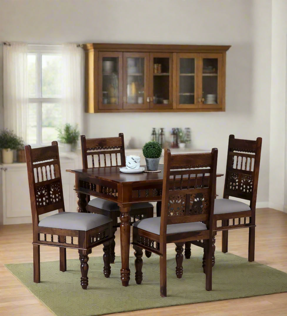 Gati Sheesham Wood 4 Seater Dining Set In Provincial Teak Finish - Febonic Living
